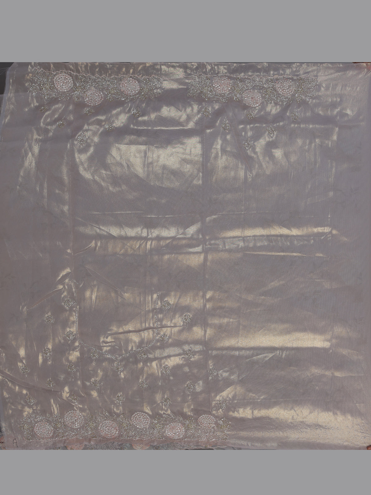 Beige floral embellished tissue silk saree women