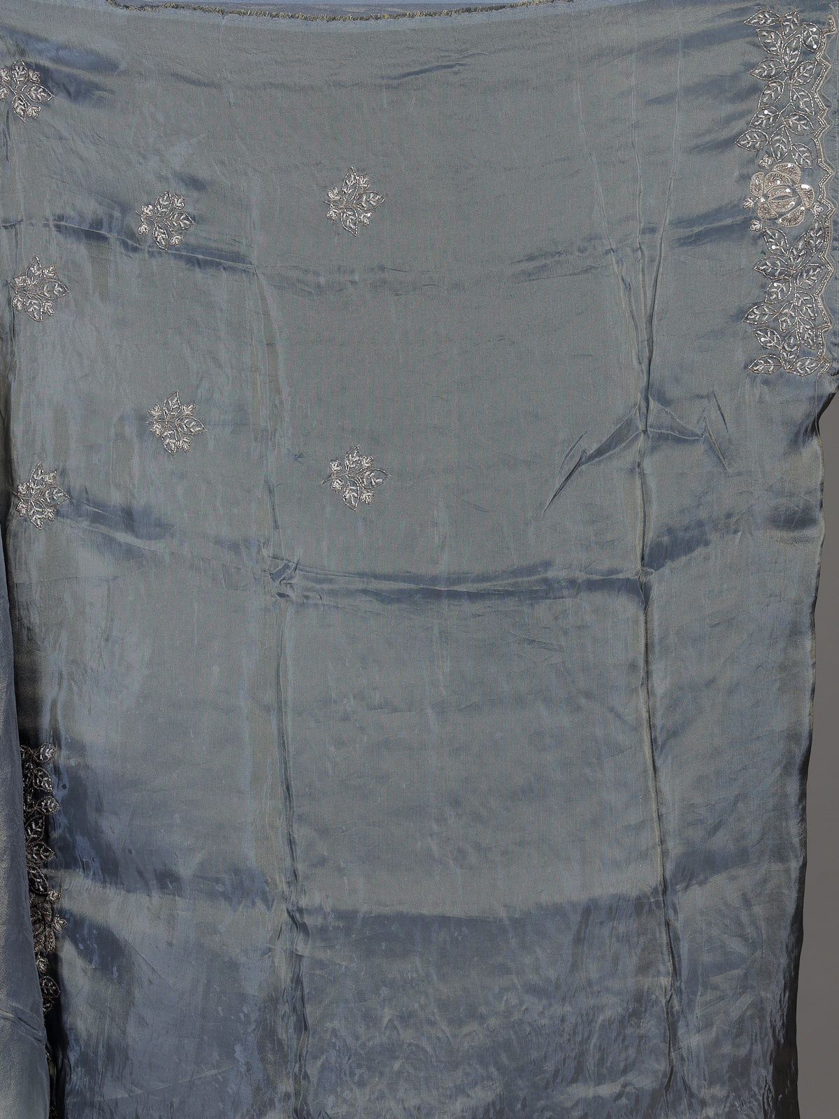 Cream grey shaded sequin tissue silk saree women