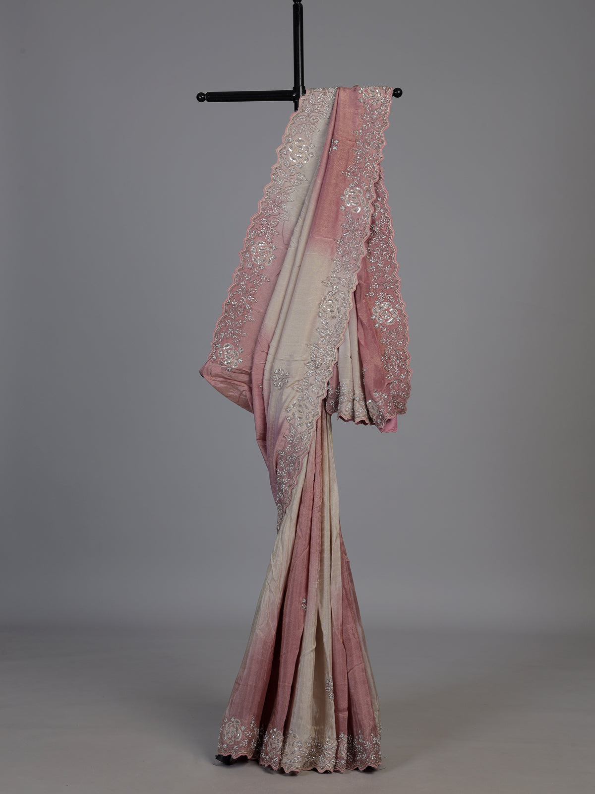 Pink dual tone sequin tissue silk saree women