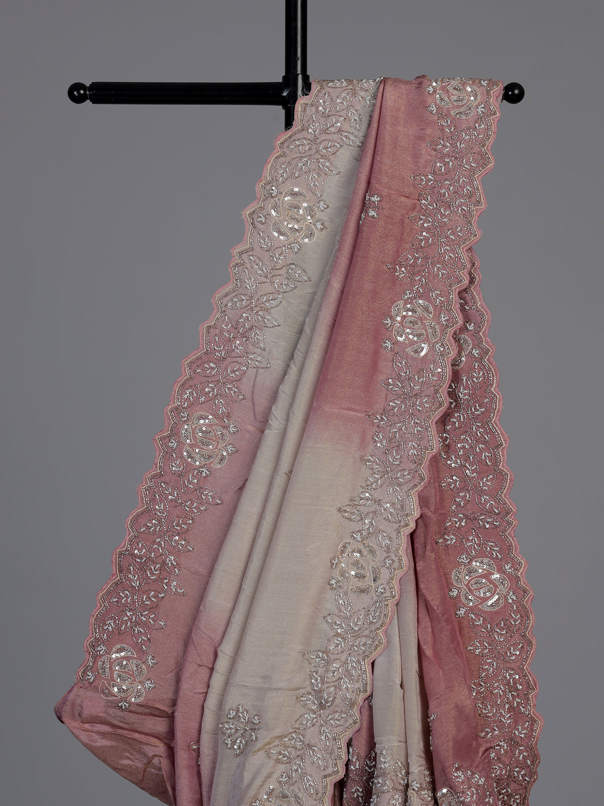 Pink dual tone sequin tissue silk saree women