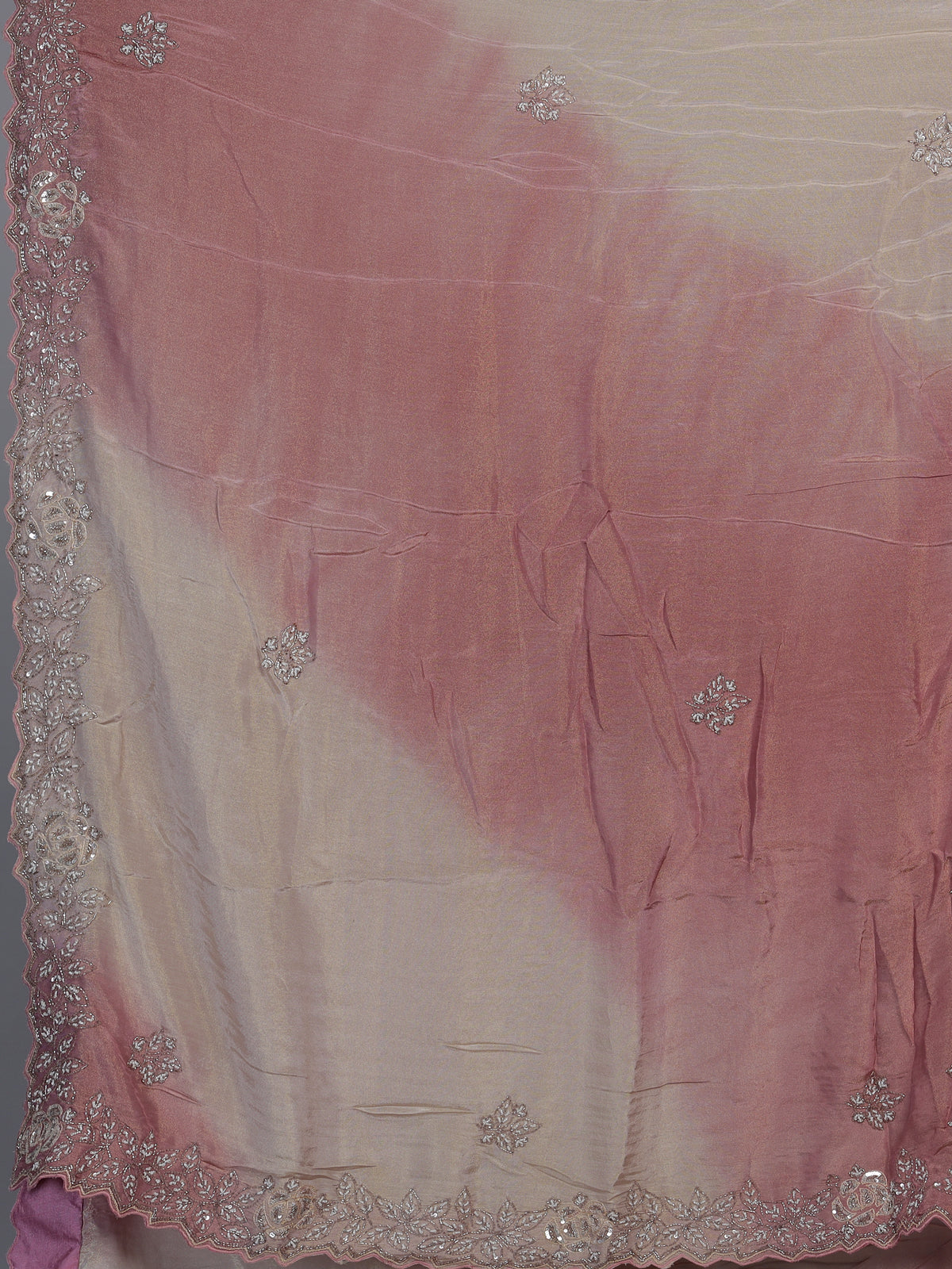 Pink dual tone sequin tissue silk saree women