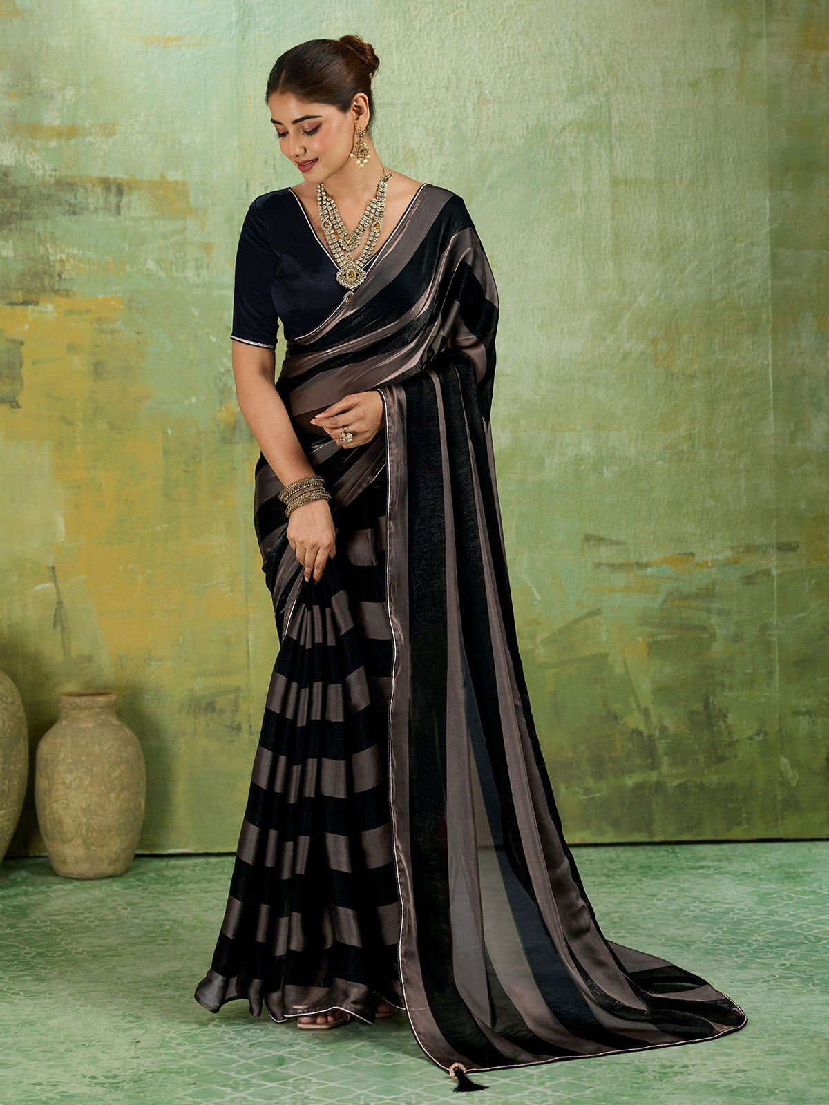 Classic black zari woven saree for women