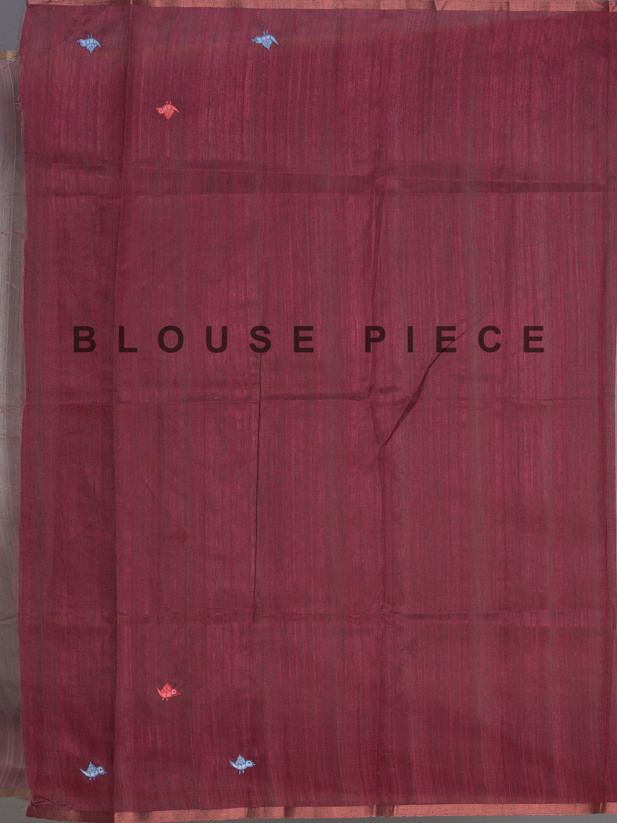 Wine cotton silk saree with bird motifs and tassel accents