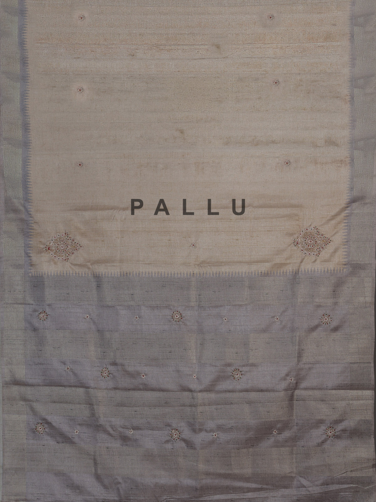 Pastel beige semi tusser silk saree with grey contrast border