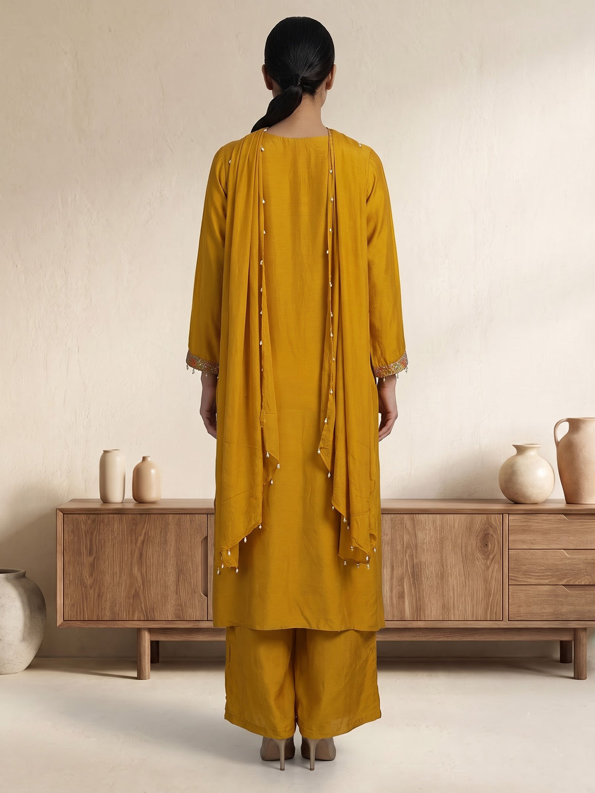 Mustard yellow designer choker dupatta suit for women