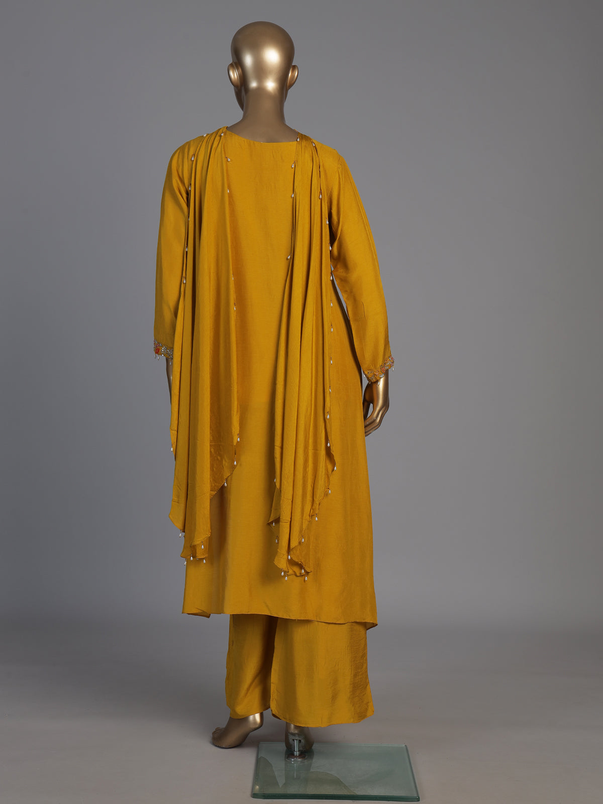 Mustard yellow designer choker dupatta suit for women