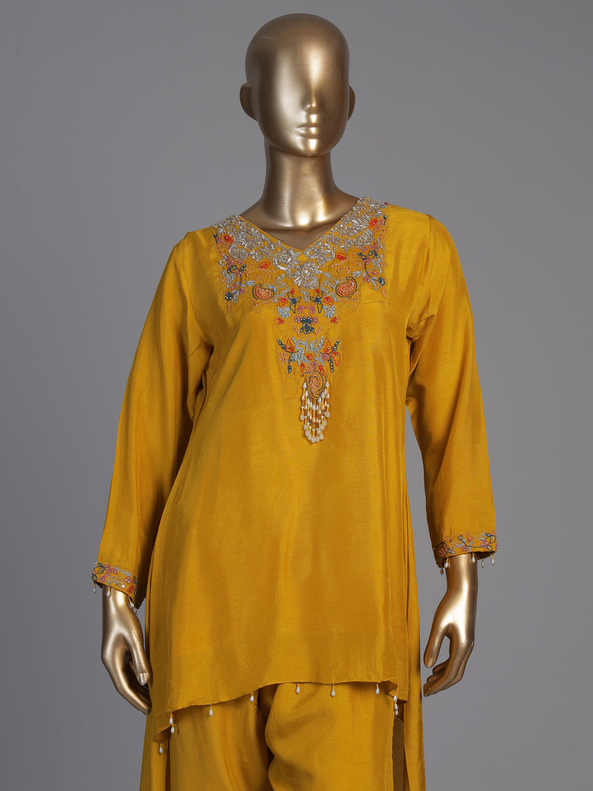 Mustard yellow designer choker dupatta suit for women