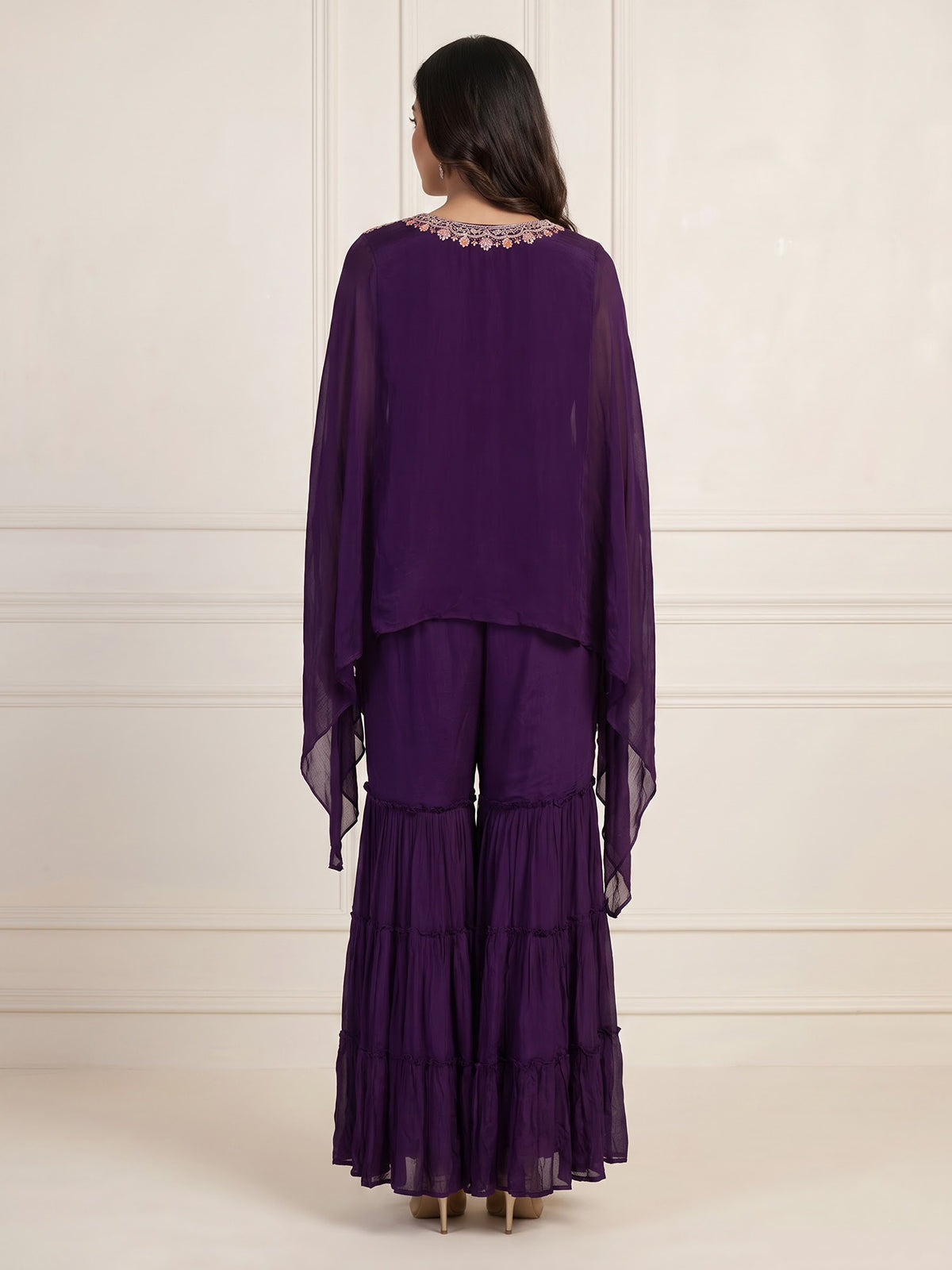Purple designer kaftan style sharara suit for women