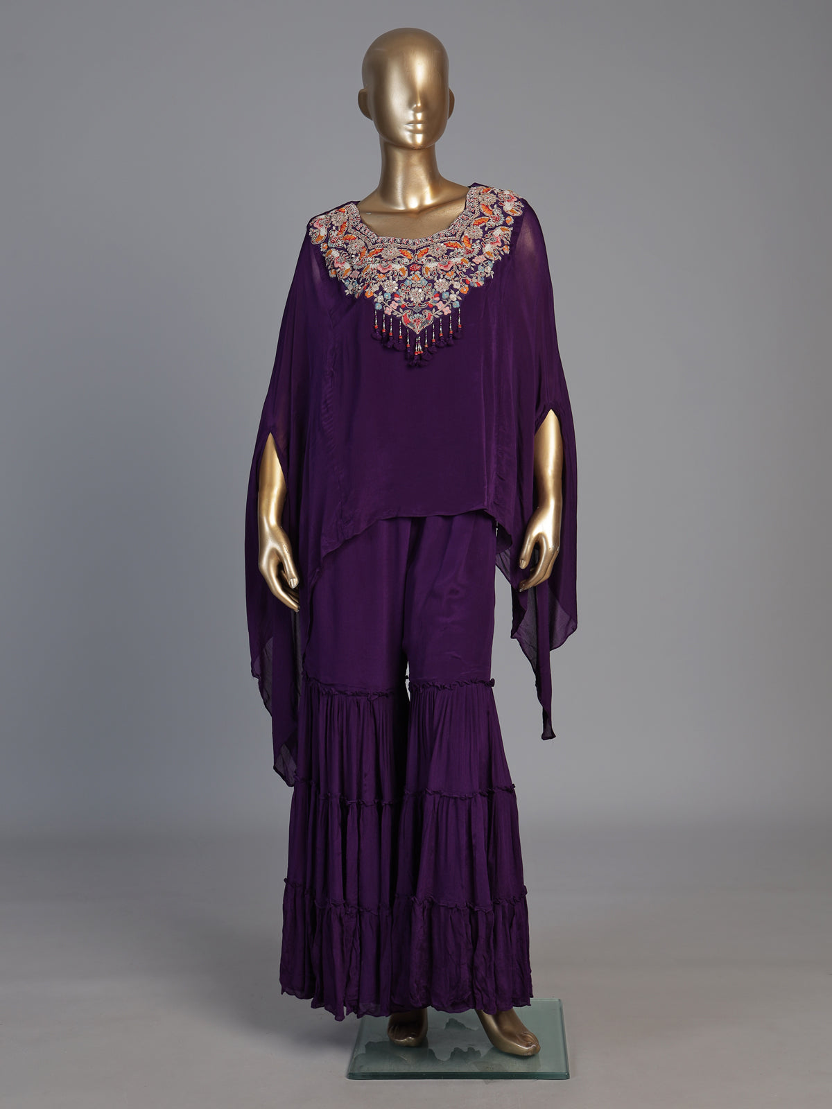 Purple designer kaftan style sharara suit for women