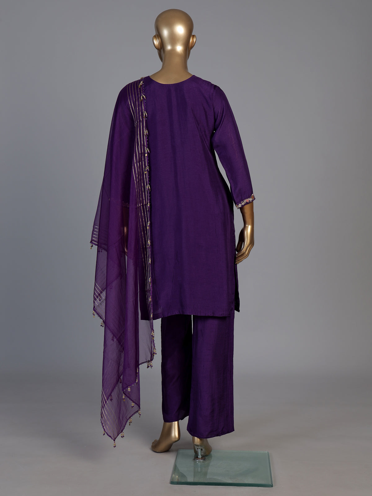 Purple embellished straight cut suit for women