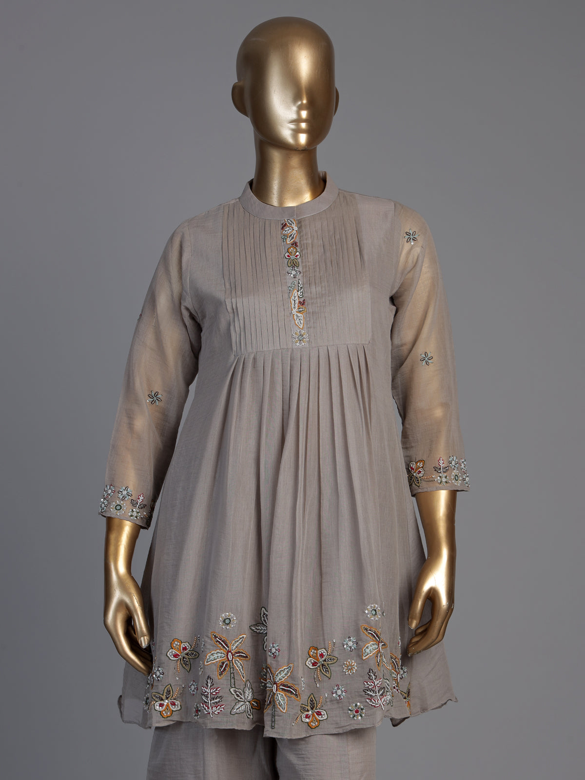 Grey embroidered cotton silk sharara suit for women