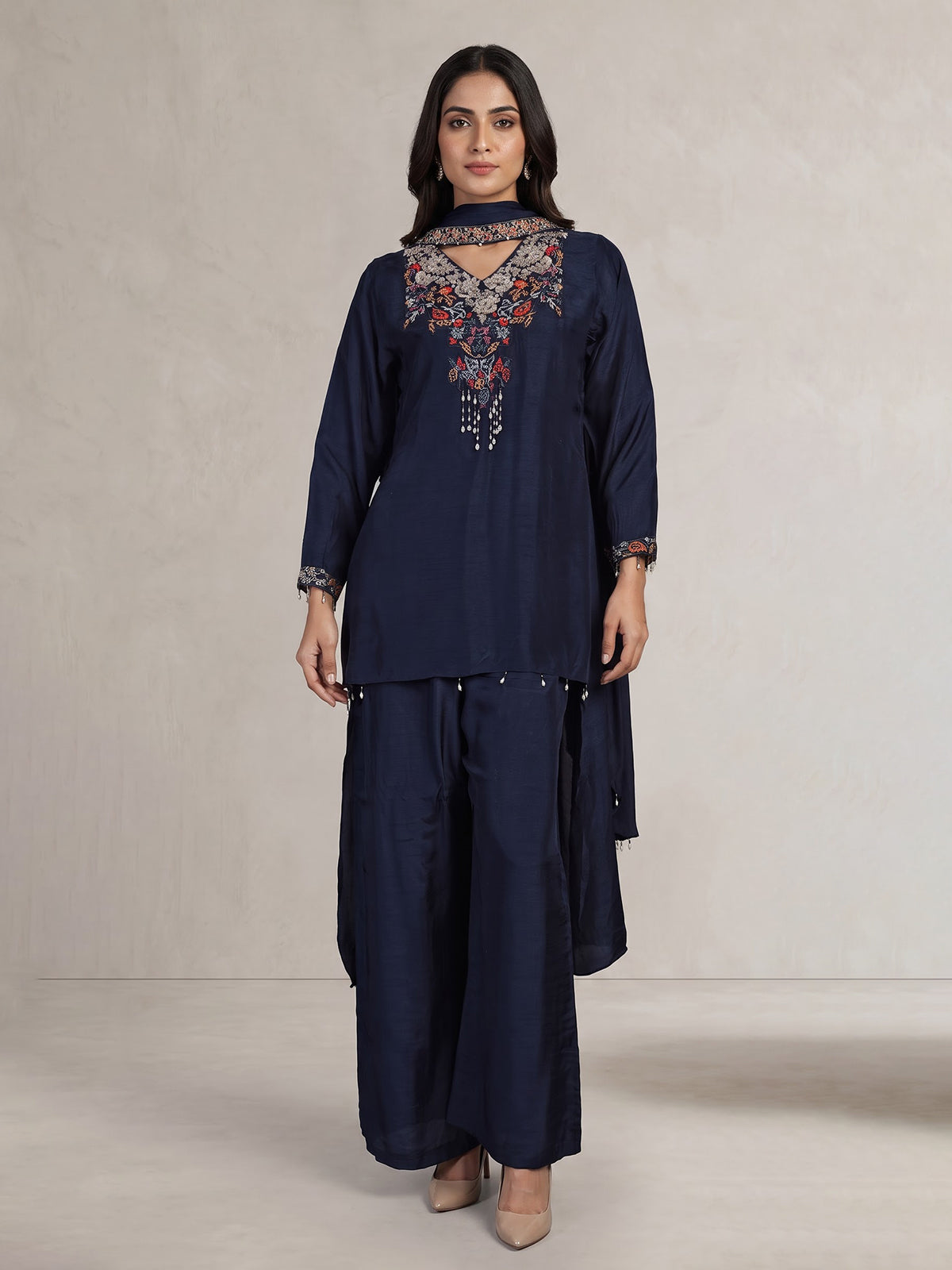 Navy blue designer choker dupatta suit for women