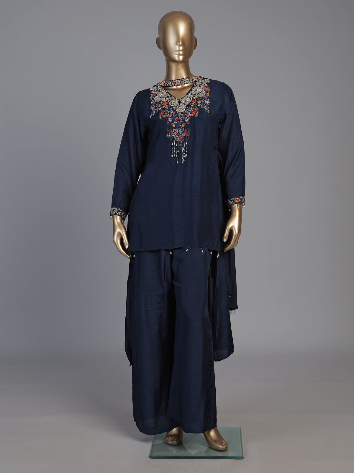 Navy blue designer choker dupatta suit for women