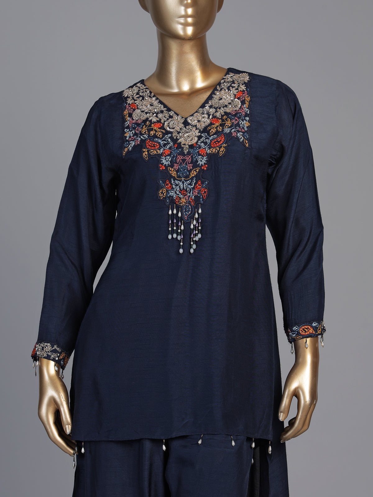 Navy blue designer choker dupatta suit for women