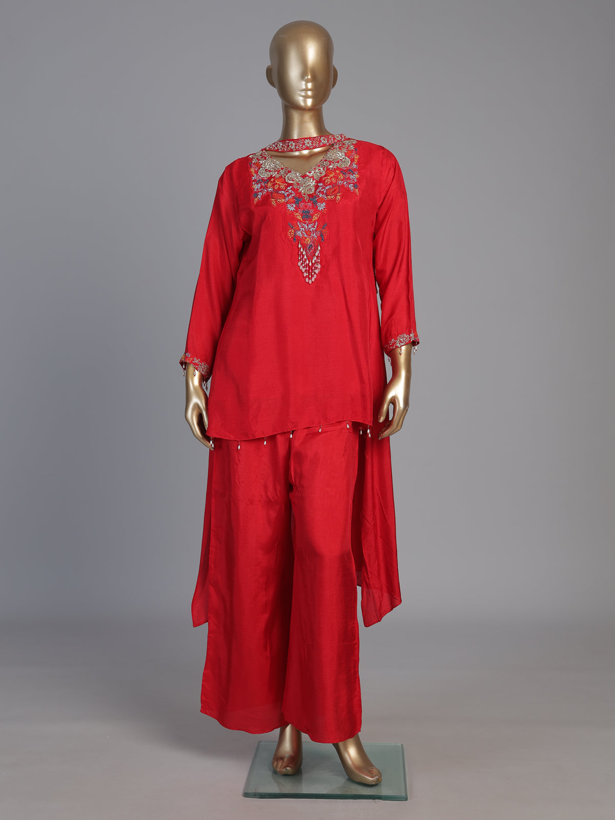 Red designer choker dupatta suit for women
