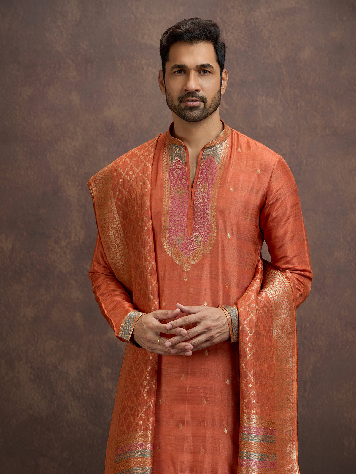 Rust orange paisley kurta pajama with dupatta