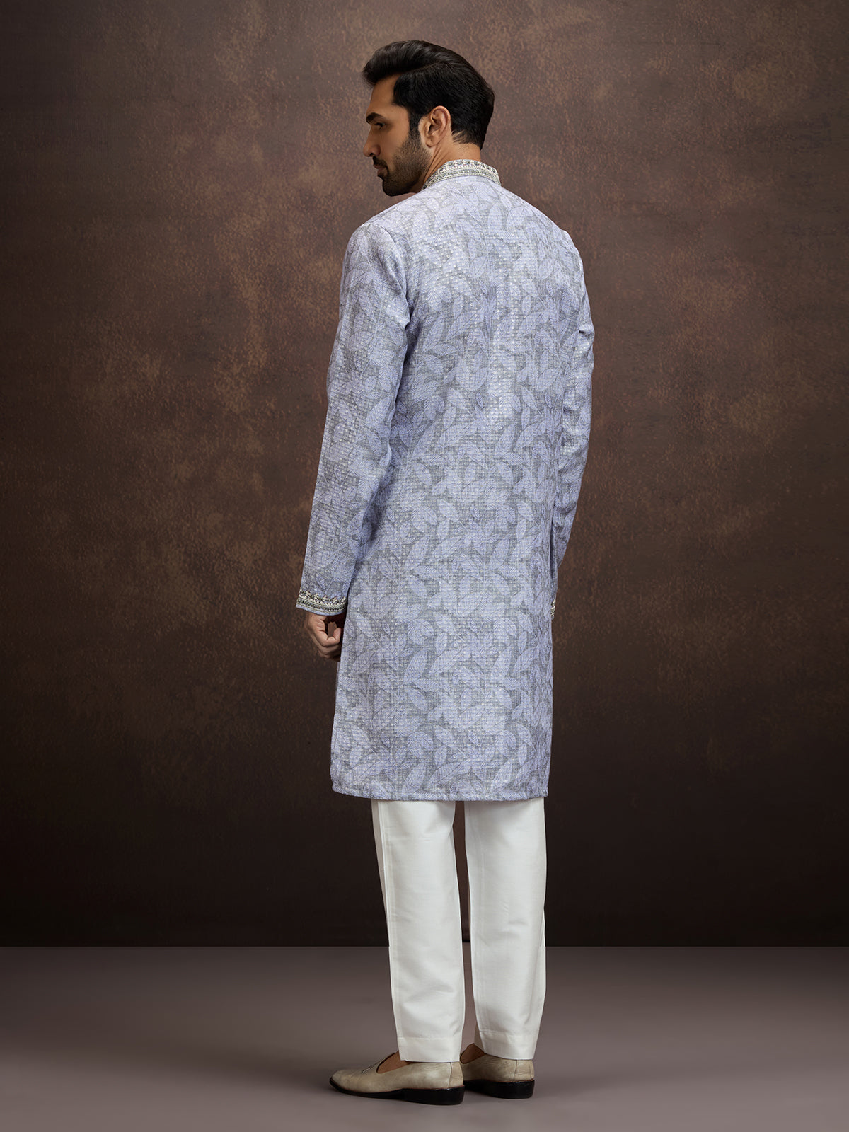 Blue printed aabla work kurta pajama for men