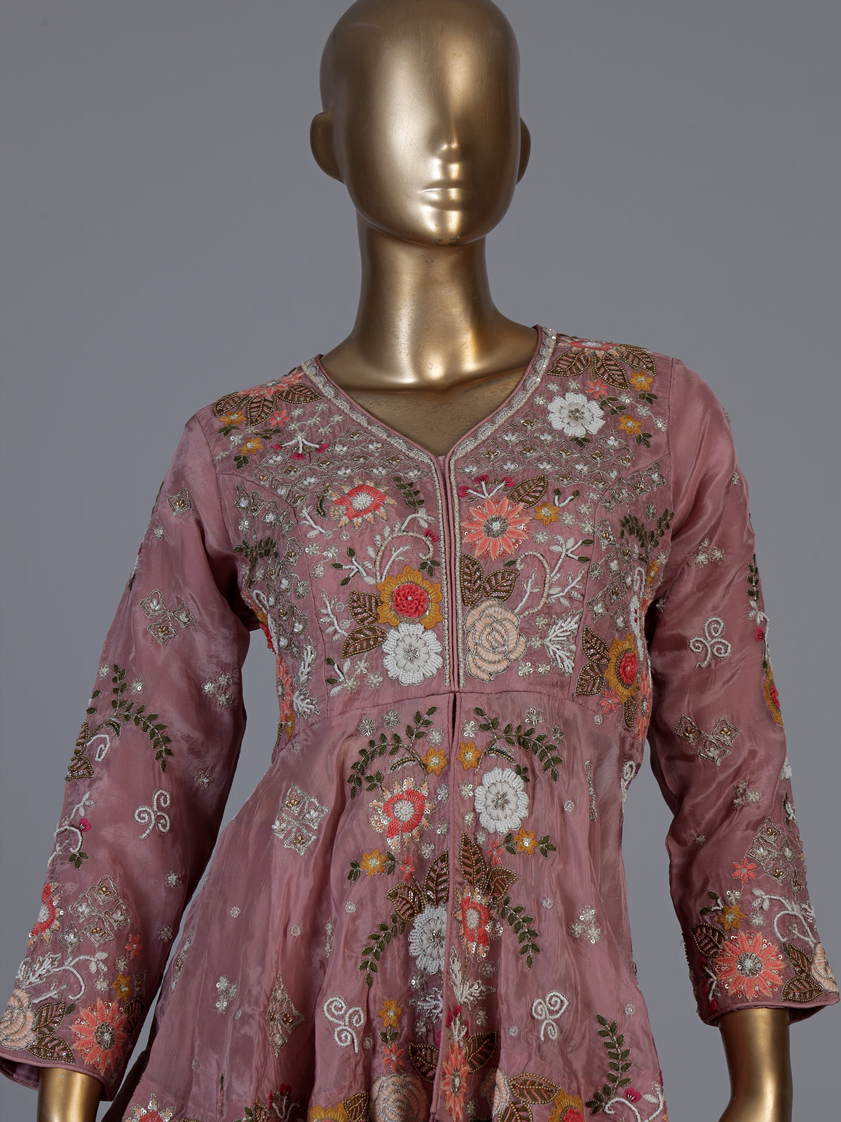 Onion pink zardosi embroidered women palazzo suit