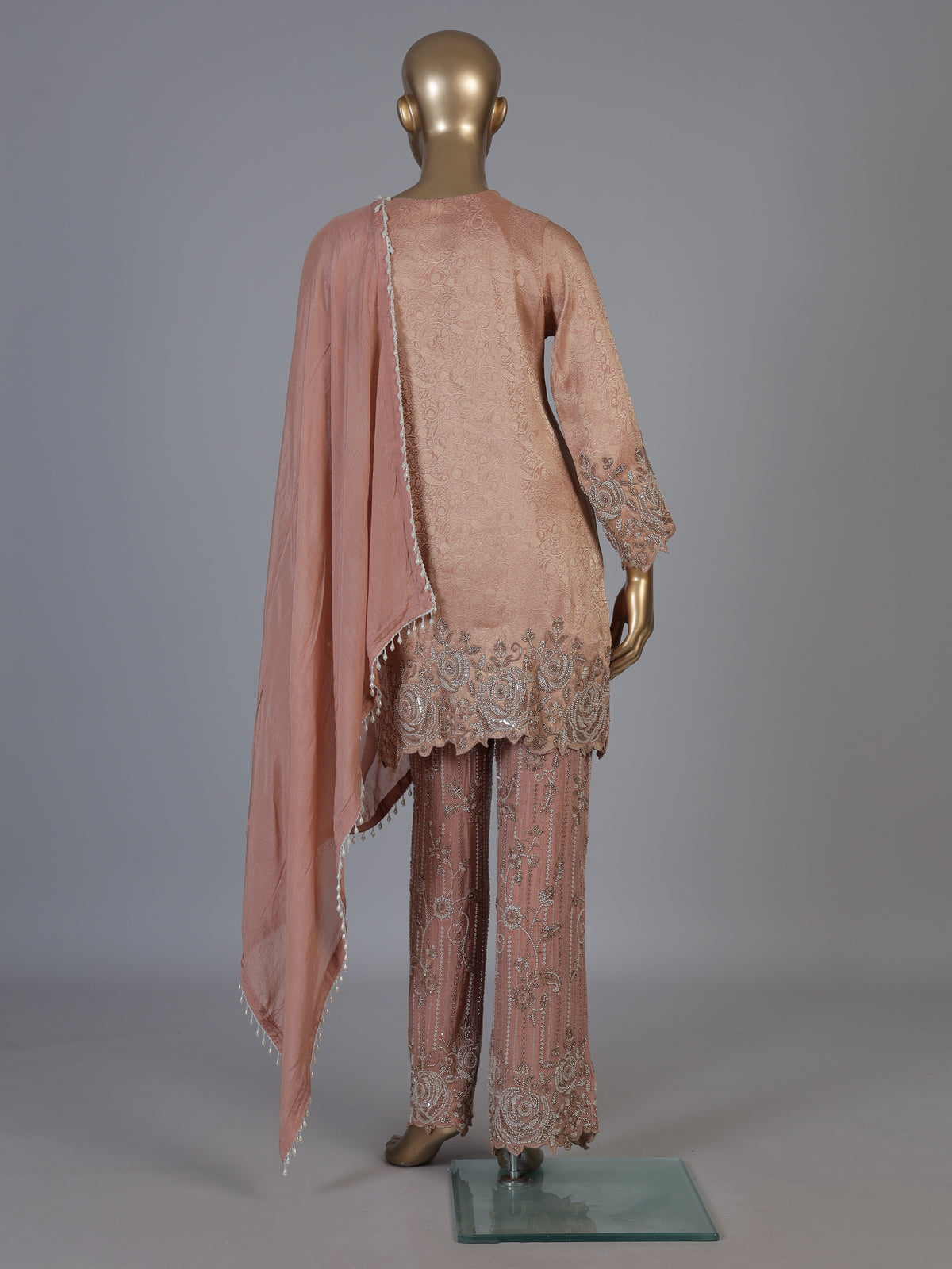 Peach embellished women pant suit with dupatta