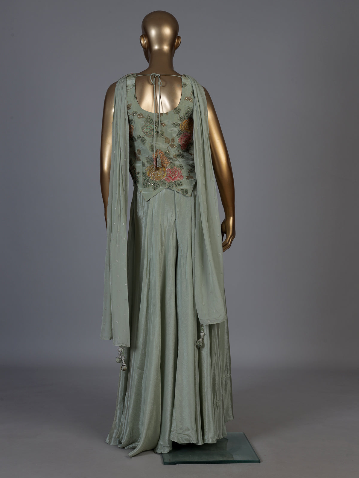 Pista green floral embroidered women palazzo suit