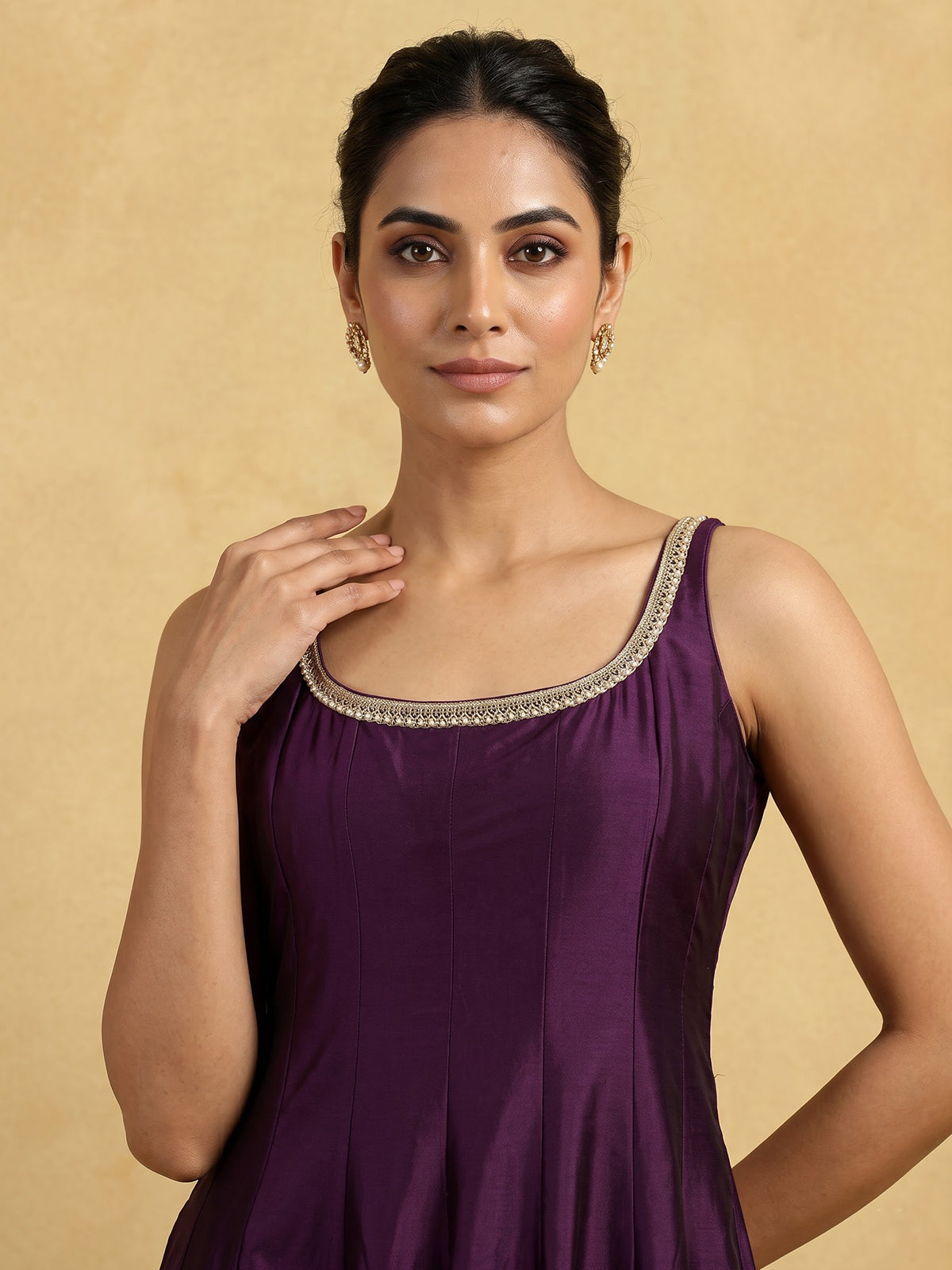Purple zardosi embroidered women Anarkali salwar suit
