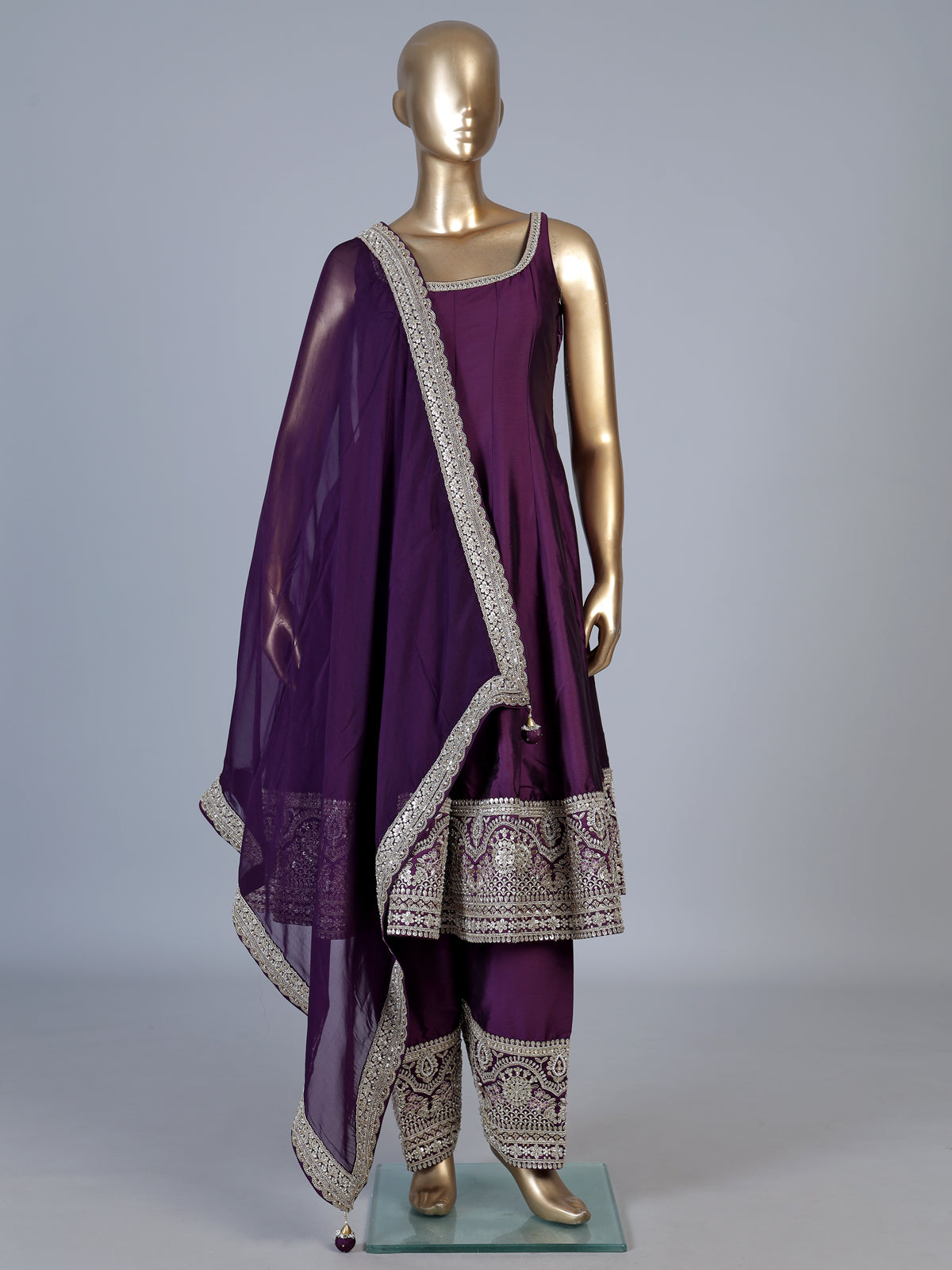 Purple zardosi embroidered women Anarkali salwar suit