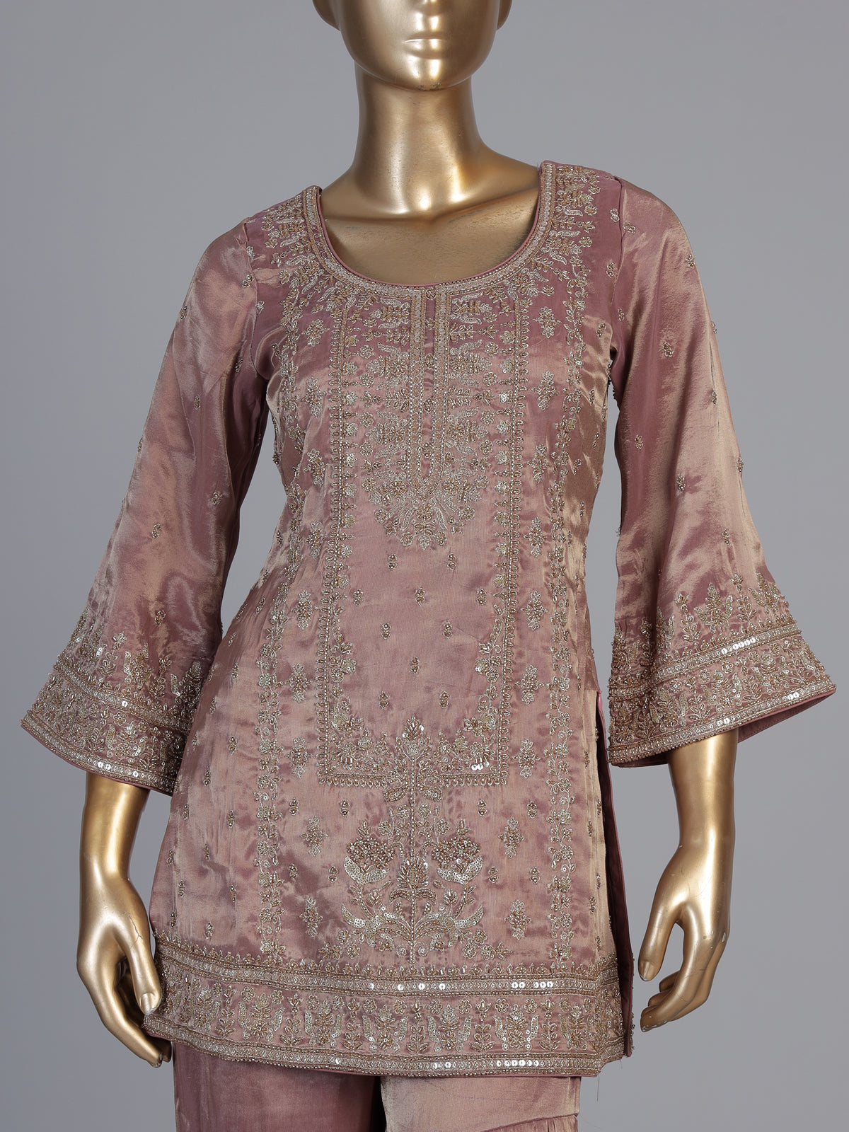 Onion pink embroidered women sharara suit with dupatta