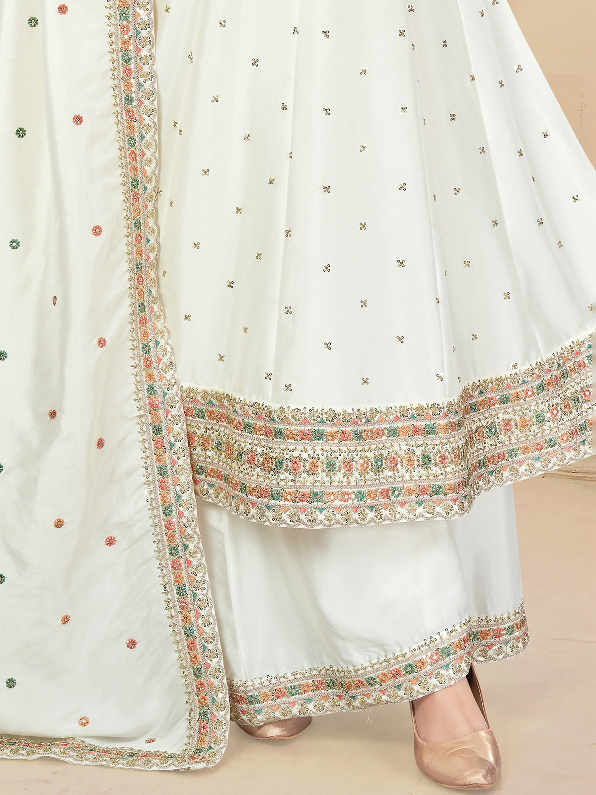 Off white embroidered silk palazzo suit for women