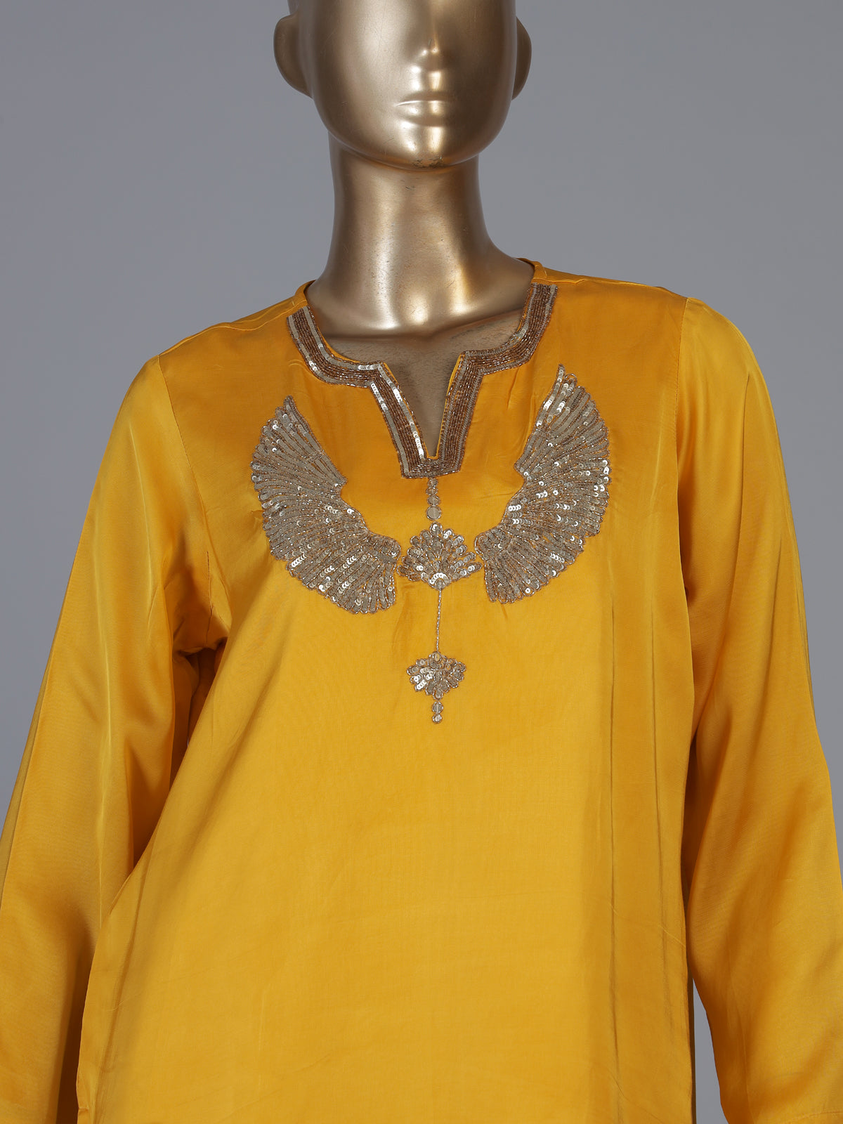 Yellow designer embellished women cowl palazzo suit