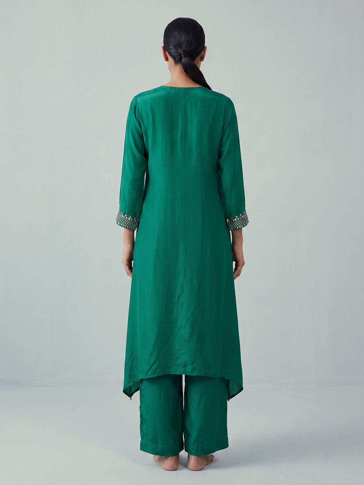 Green asymmetrical embellished women palazzo suit