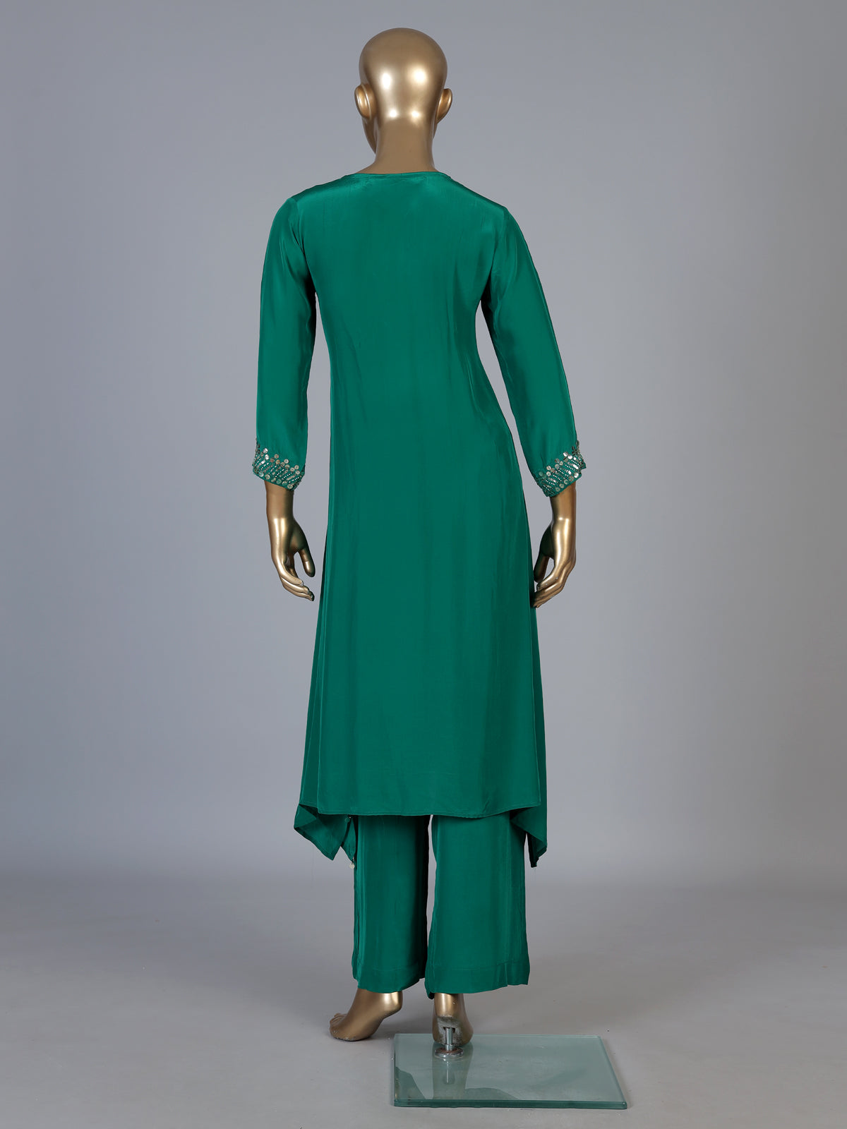 Green asymmetrical embellished women palazzo suit