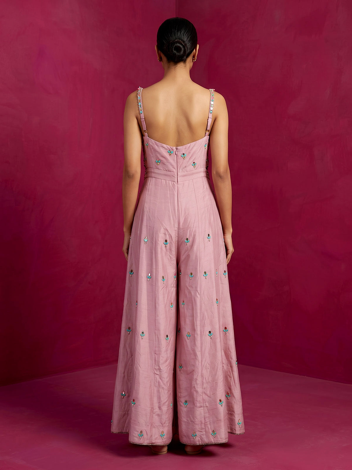 Pink embellished women indo western jumpsuit