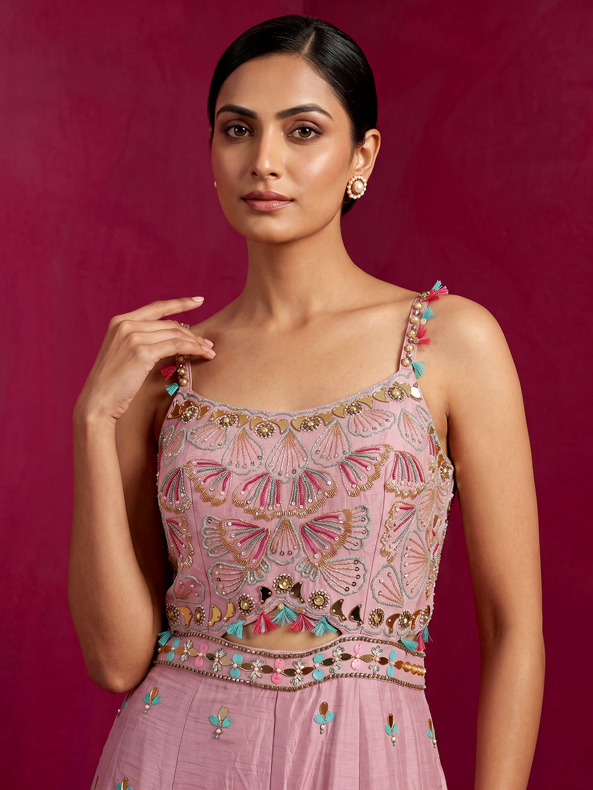 Pink embellished women indo western jumpsuit