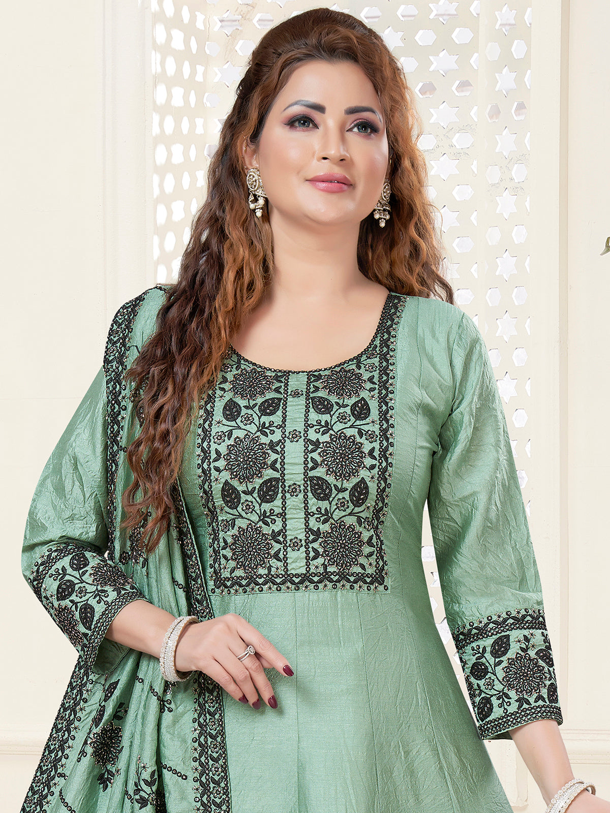 Mint green festive salwar suit for women