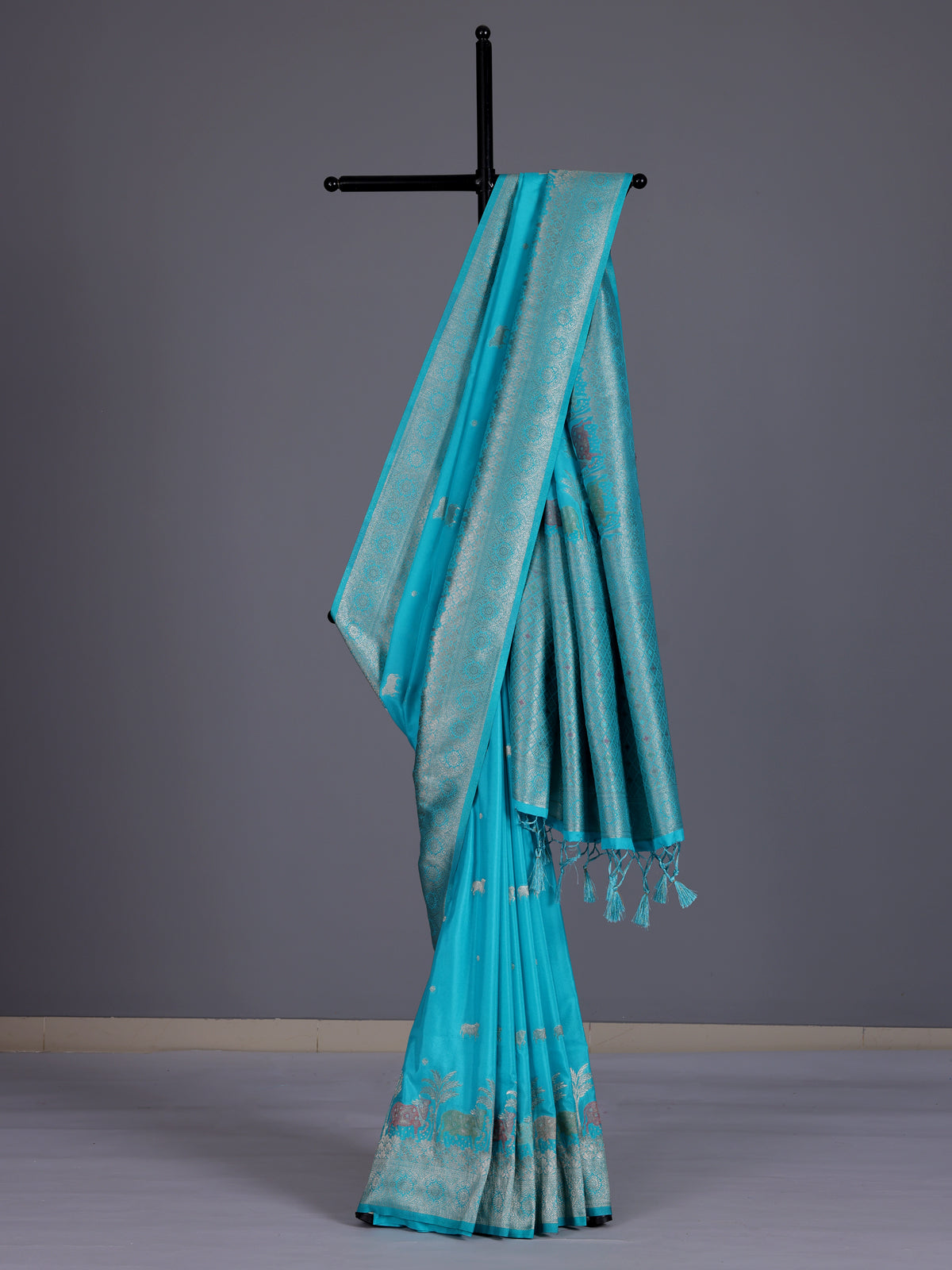 Sky blue women pichwai zari saree