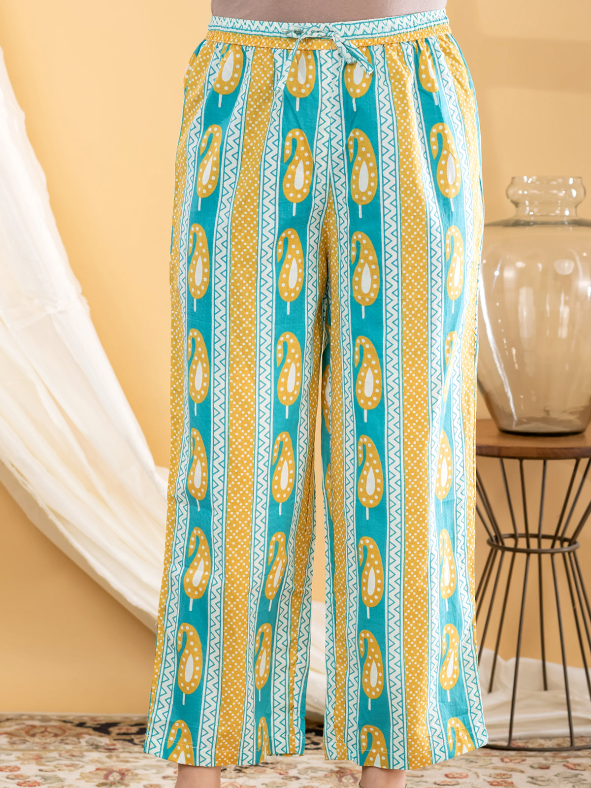 Sky blue paisley anarkali women pant kurti set