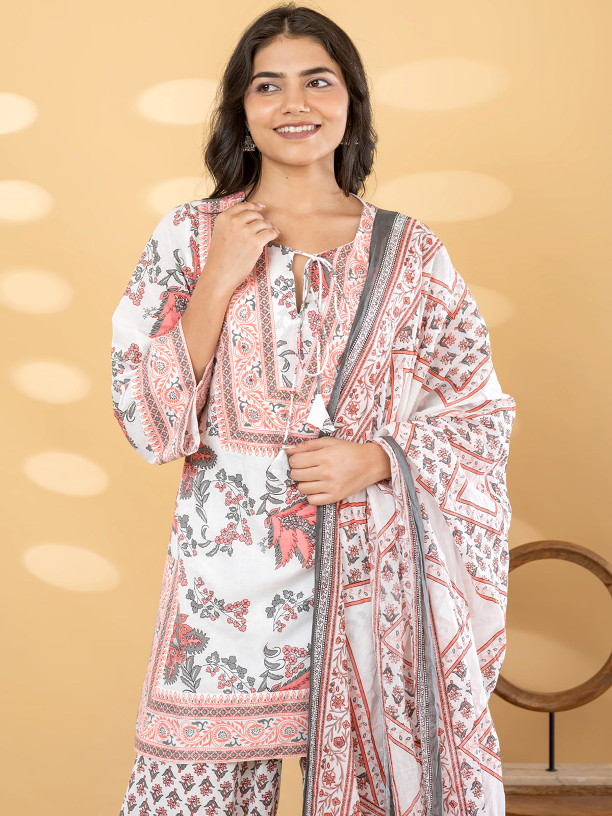 Off white botanical printed women palazzo kurti set