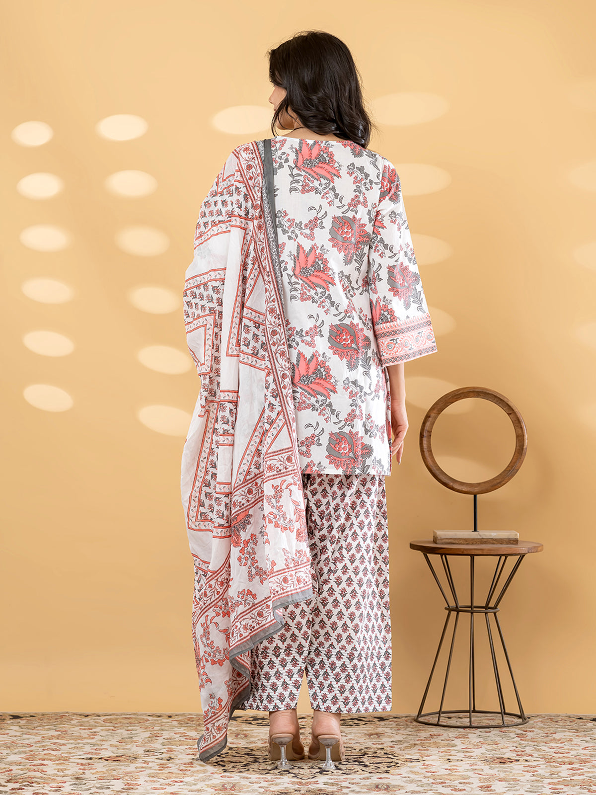 Off white botanical printed women palazzo kurti set