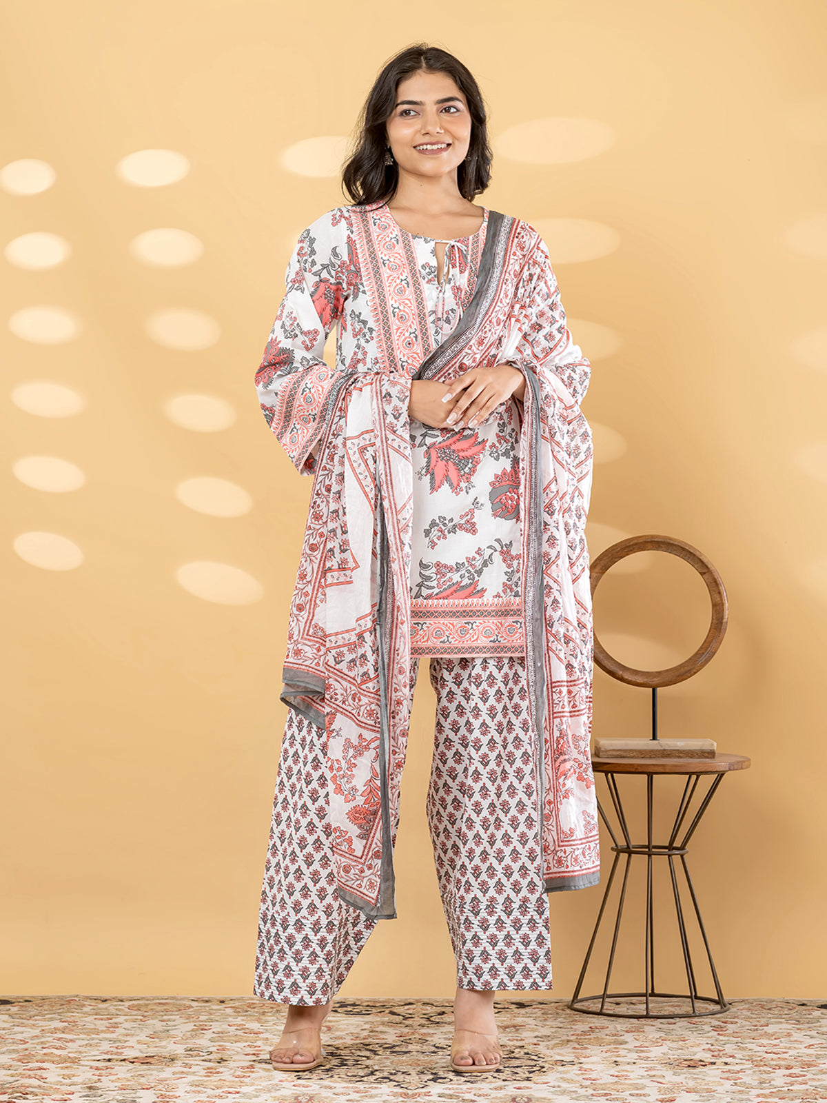 Off white botanical printed women palazzo kurti set