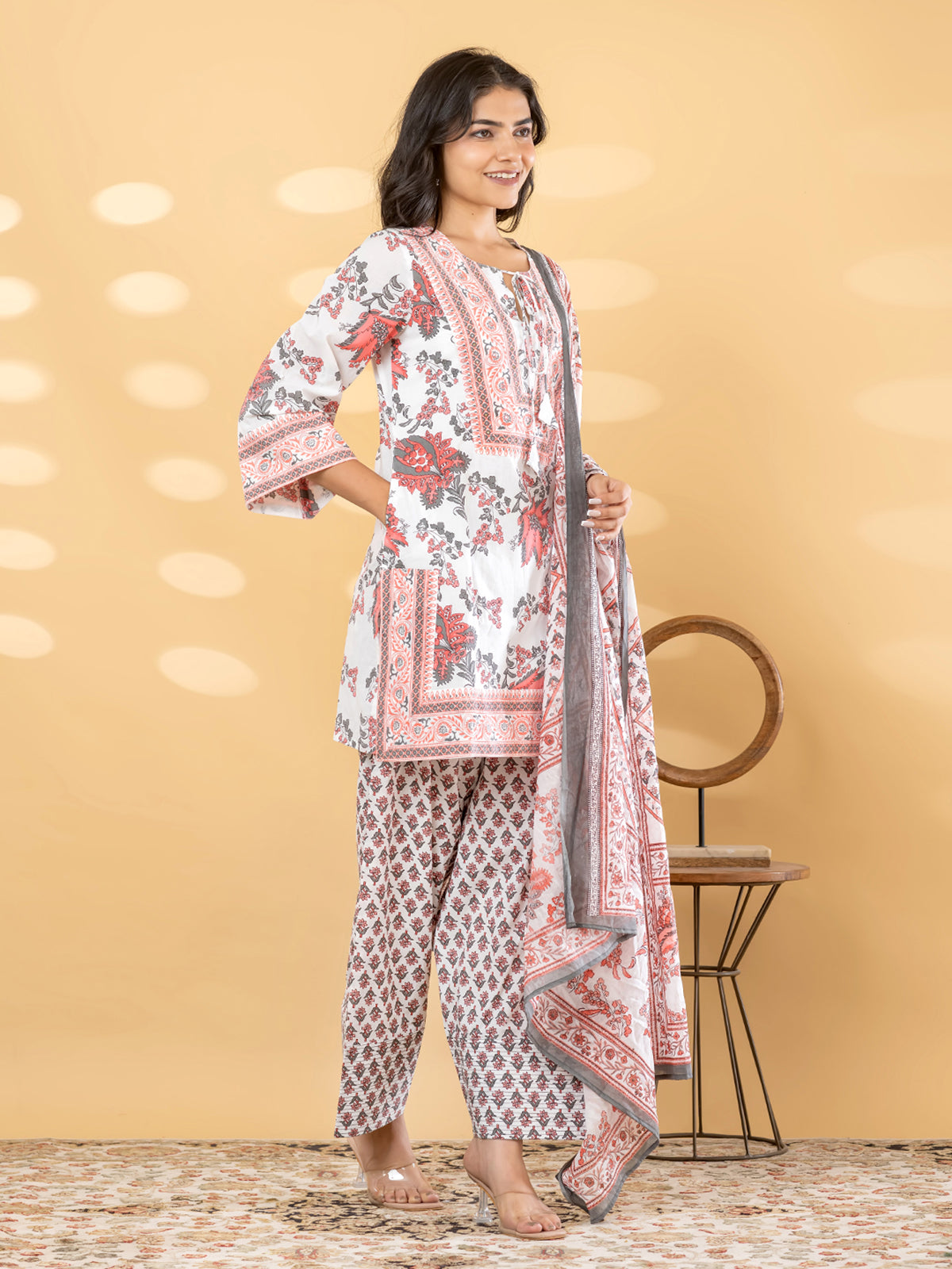 Off white botanical printed women palazzo kurti set