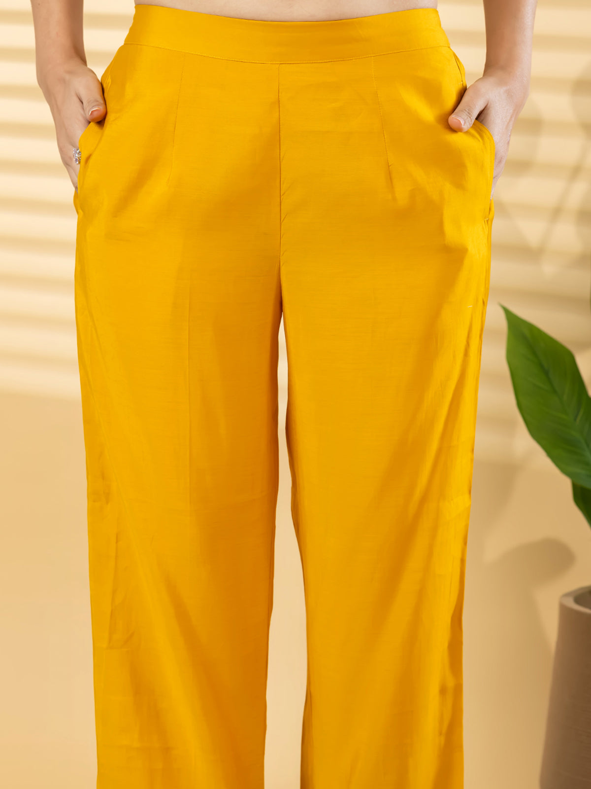 Yellow pin tuck women pant kurti set