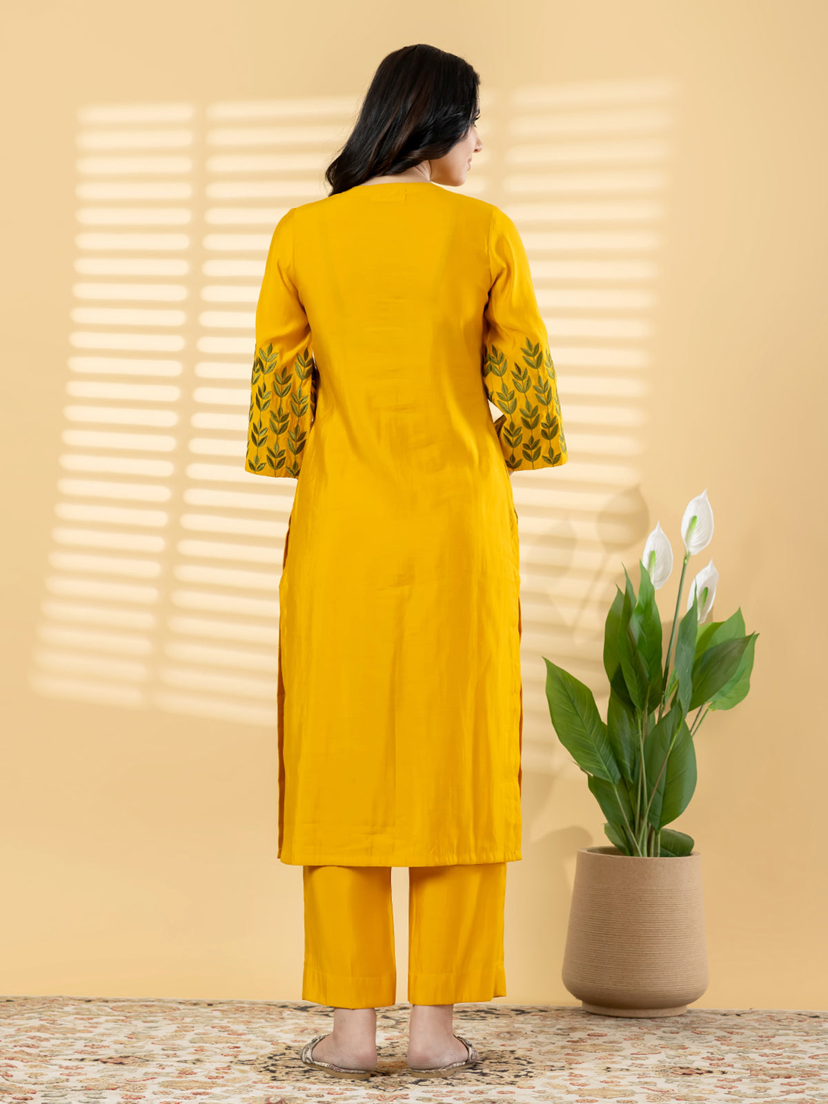 Yellow pin tuck women pant kurti set