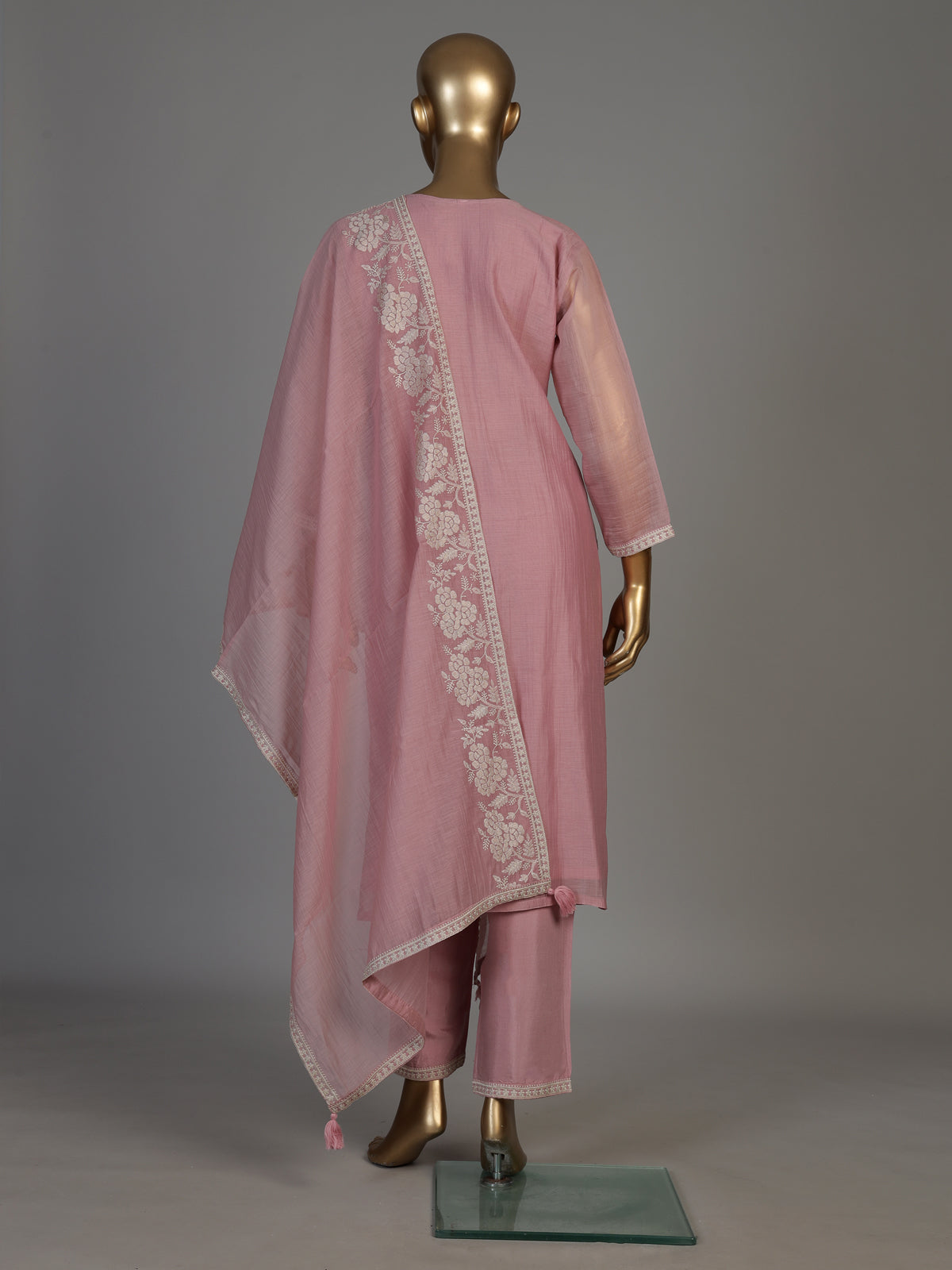 Pink women floral threadwork kurti set