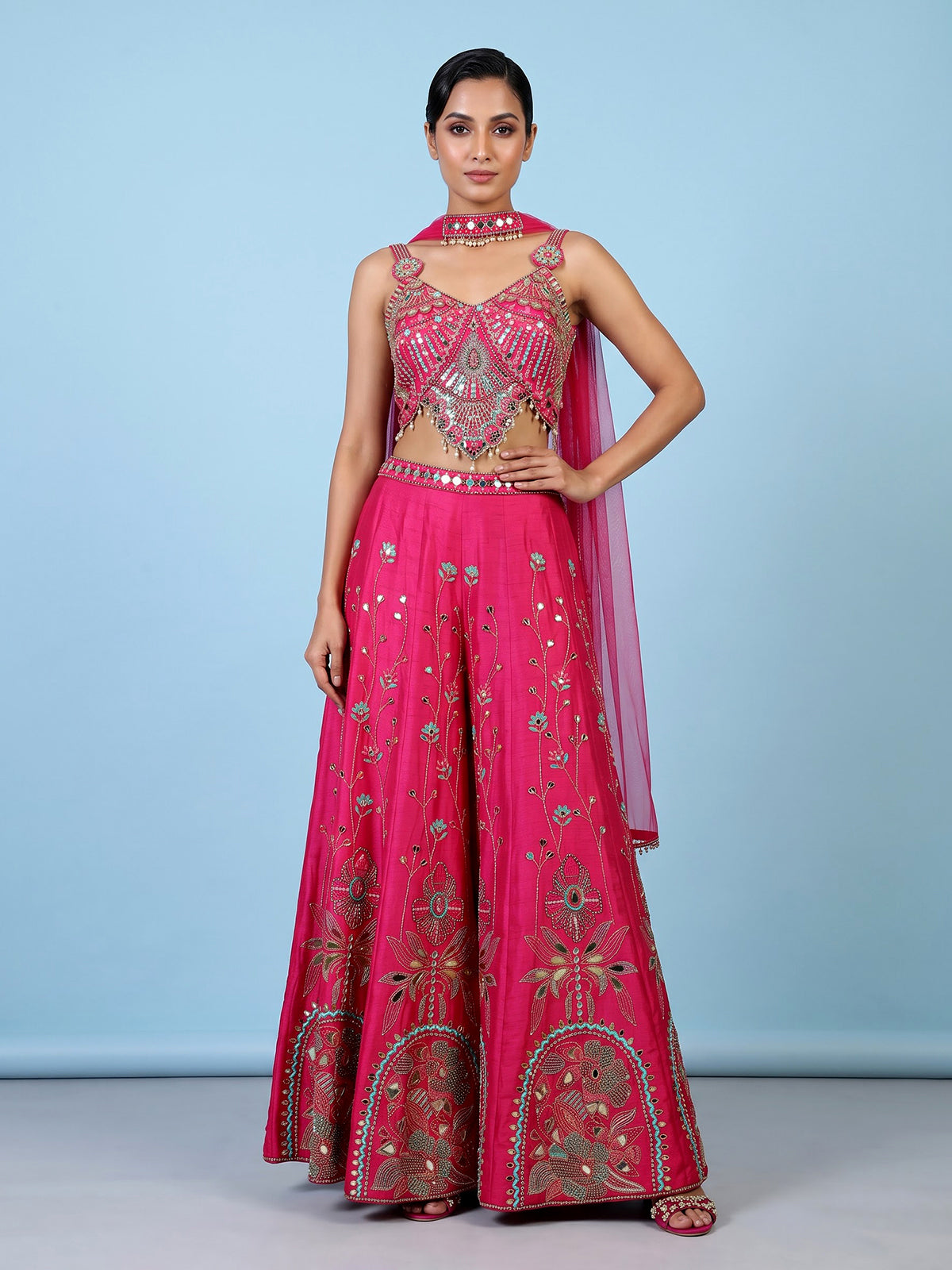 Rani pink women jharokha embellished sharara suit