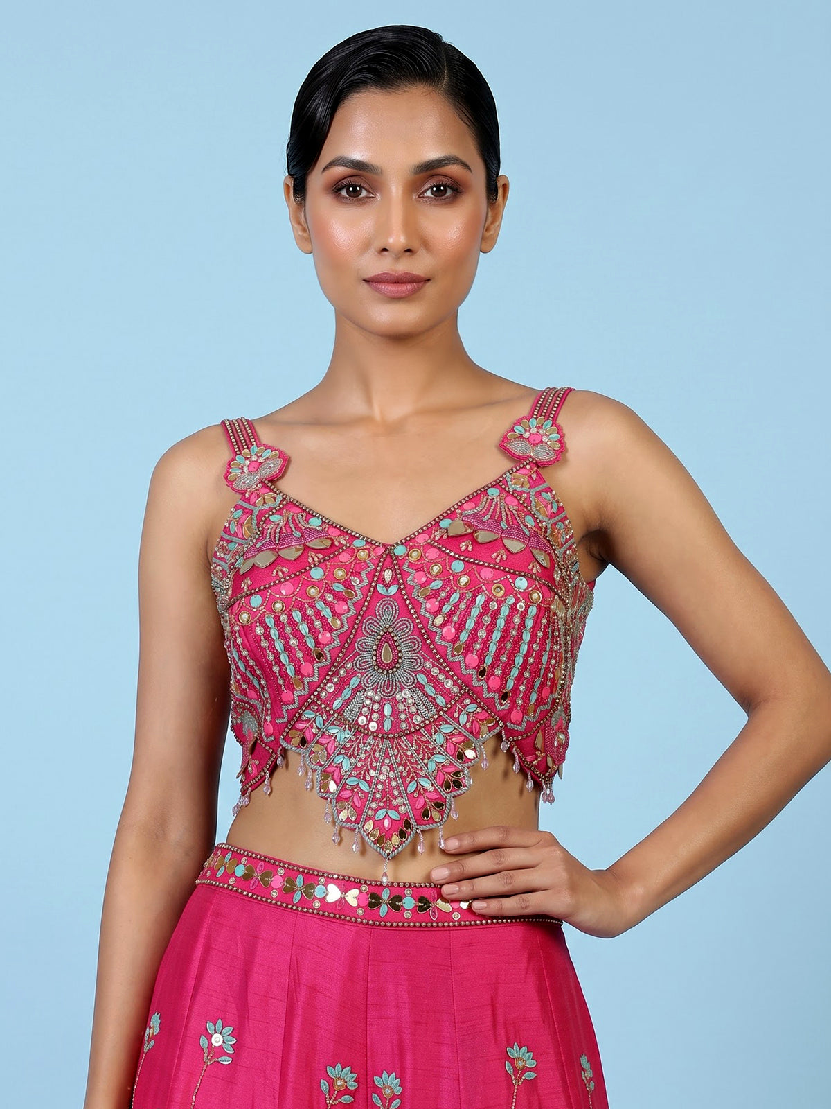Rani pink women jharokha embellished sharara suit