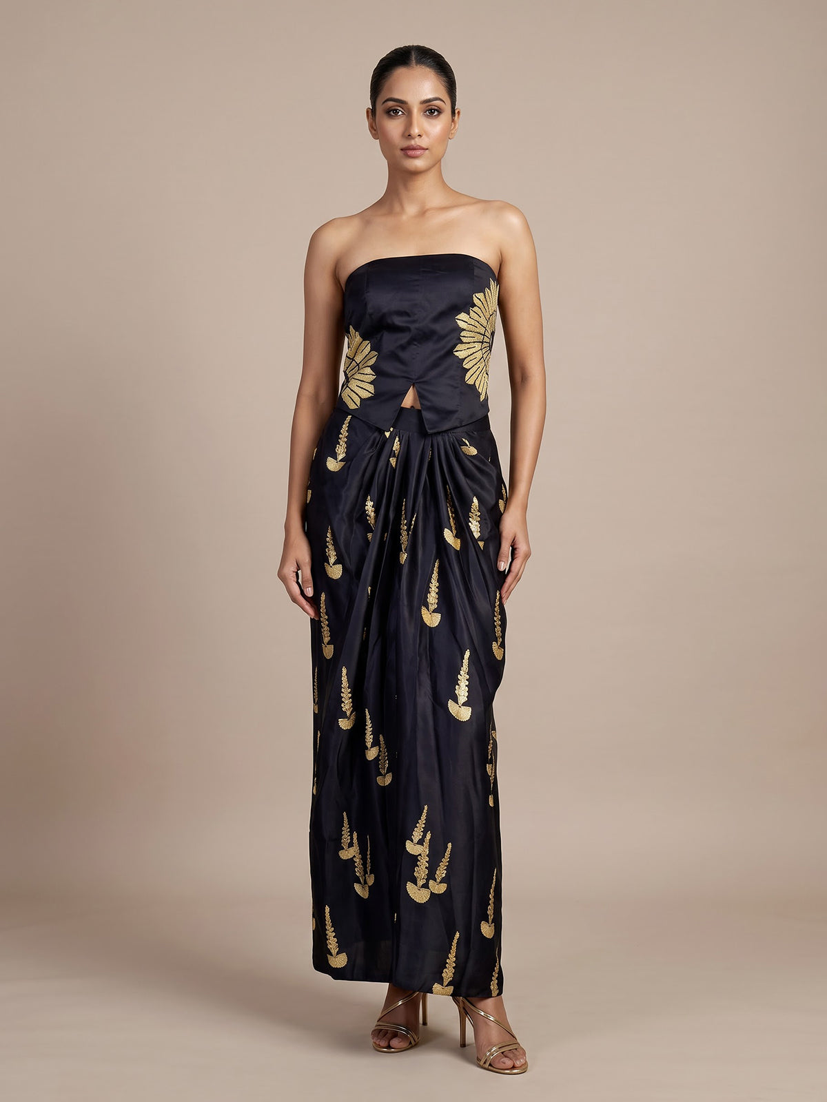 Black women draped dhoti skirt indo western