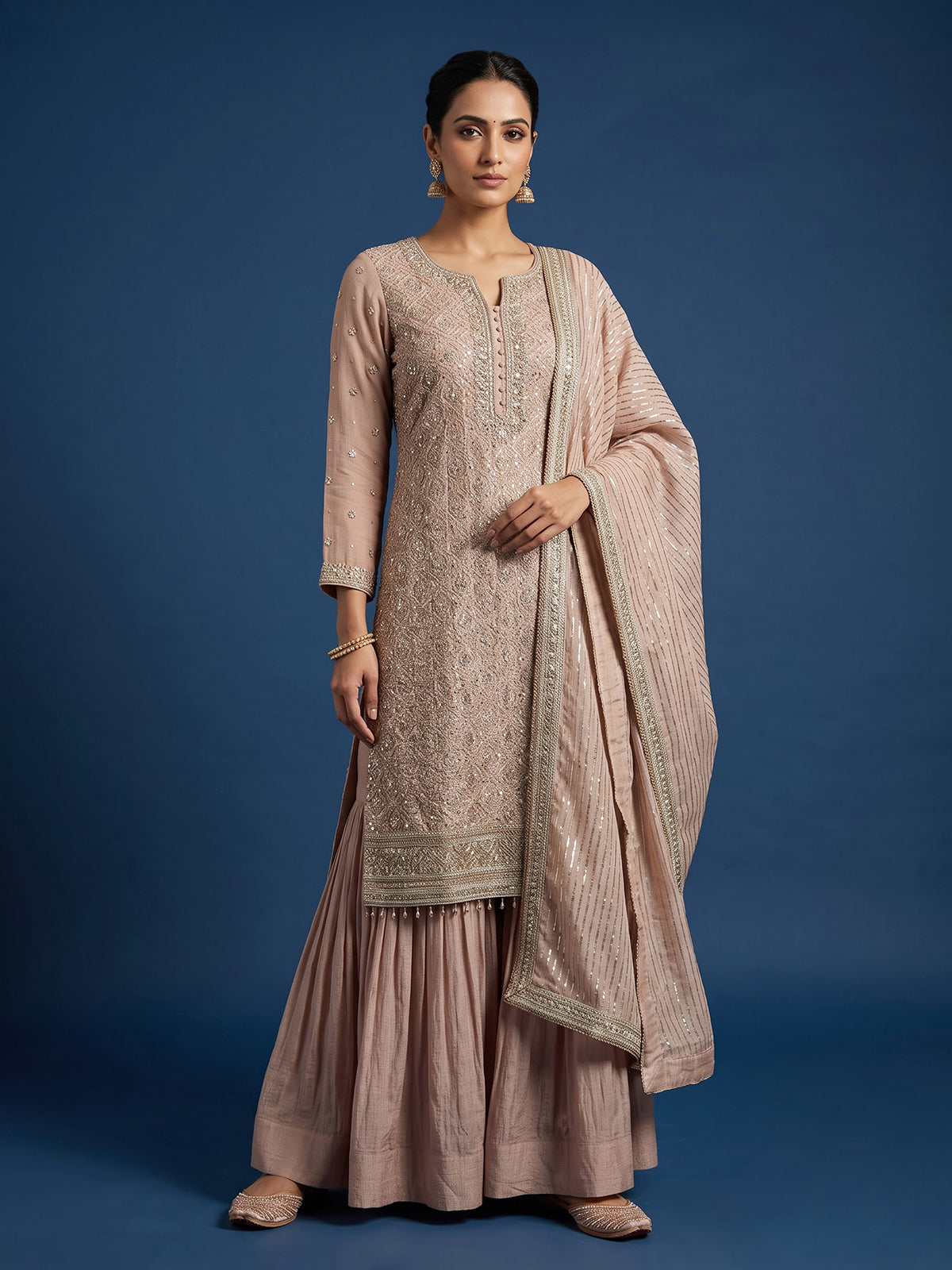 Pink women embellished festive sharara suit