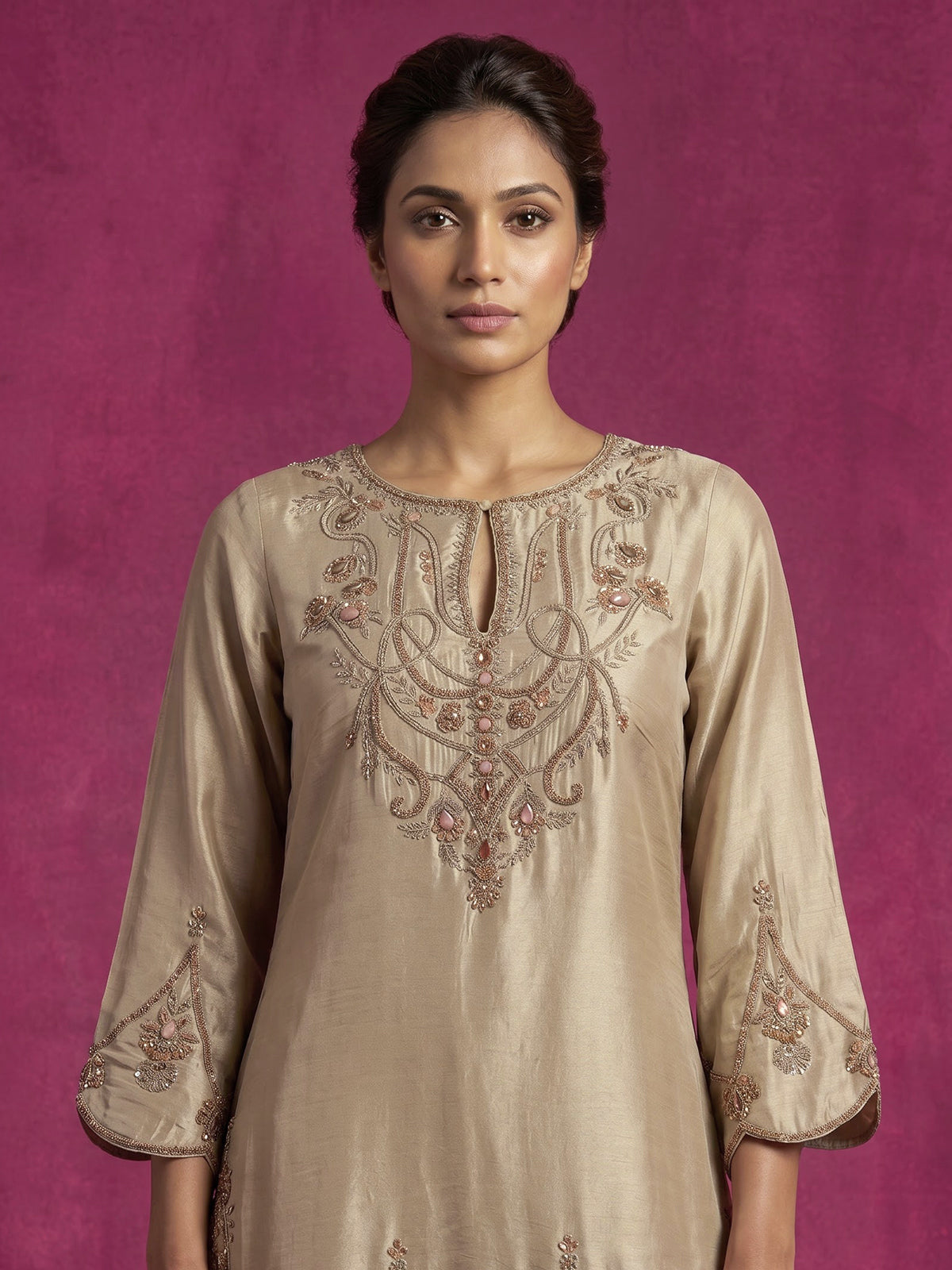 Ivory women metallic floral sharara suit