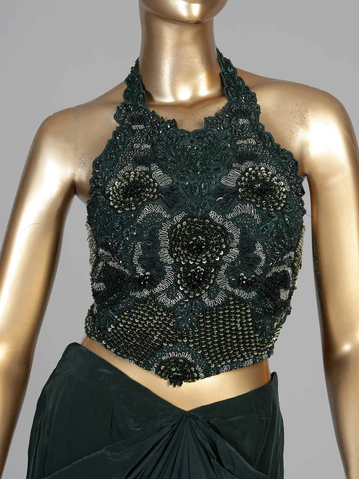 Green women designer cowl skirt indo western