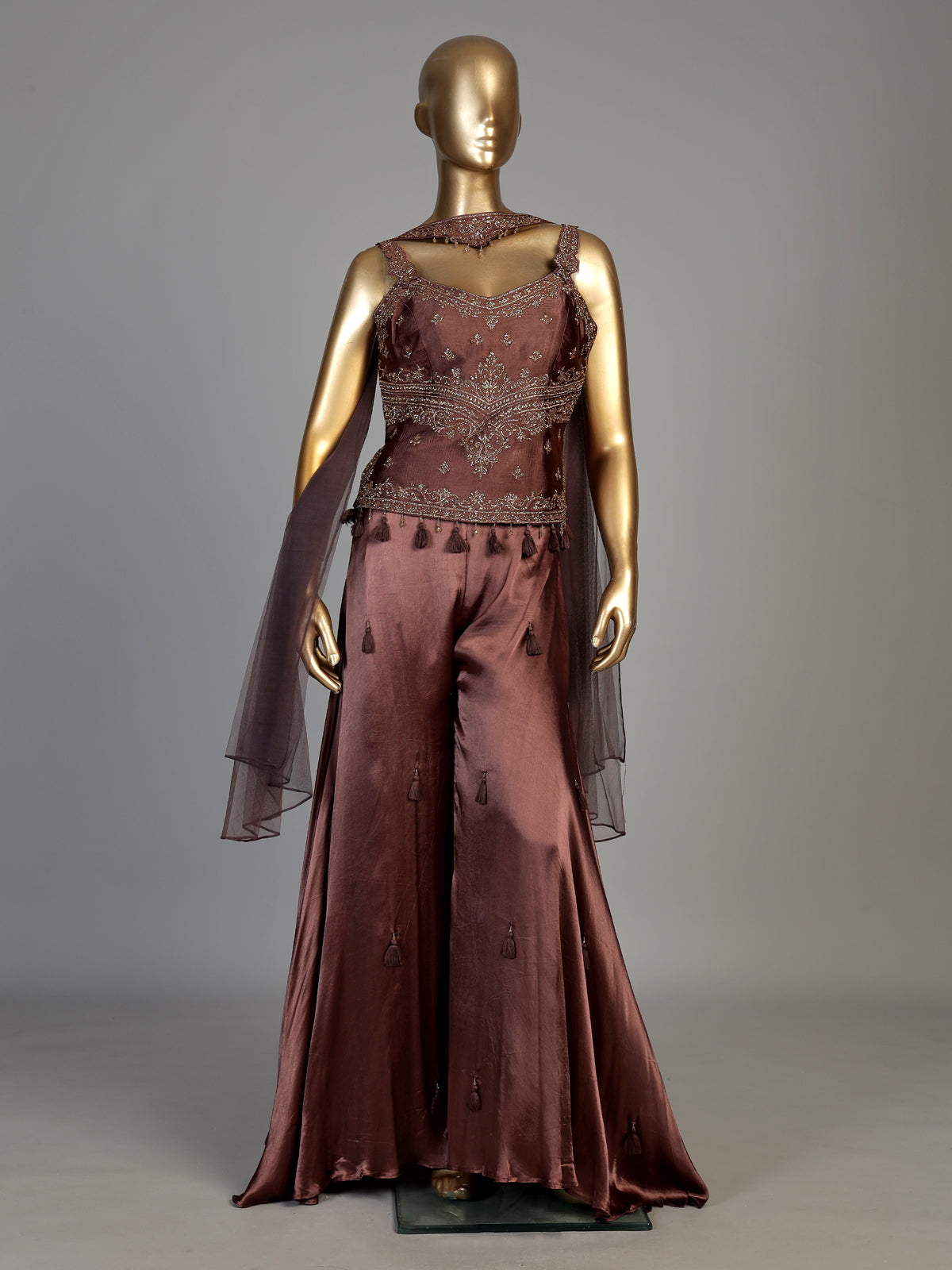 Brown women traditional medallion sharara suit